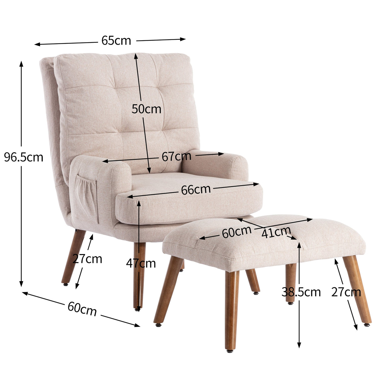Lounge Chair with Footrest Adjustable Backrest Tiltable Side Shelf