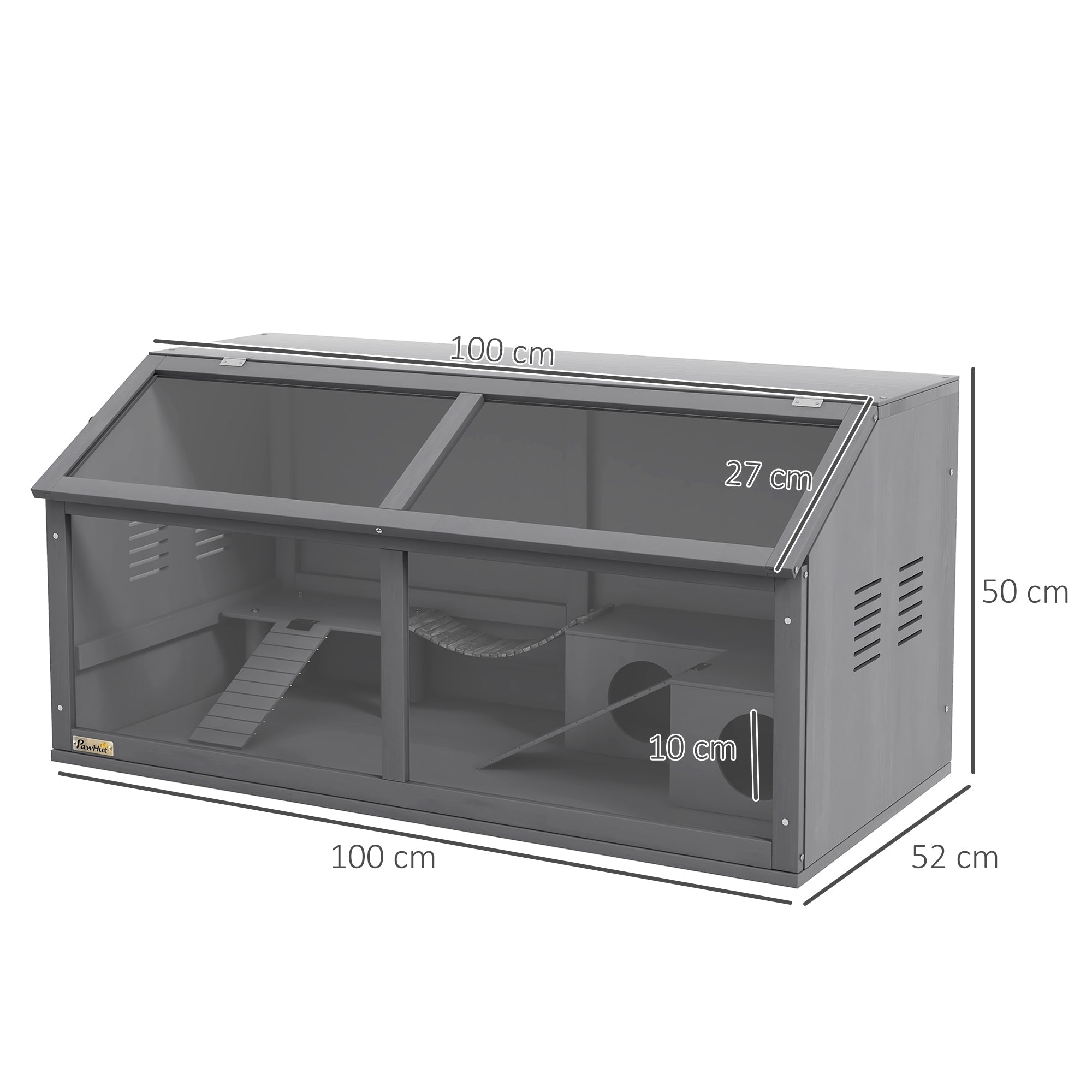 Hamster Cage, 100cm Rodent House with Playhouse & Ladders, Wooden Dark Grey