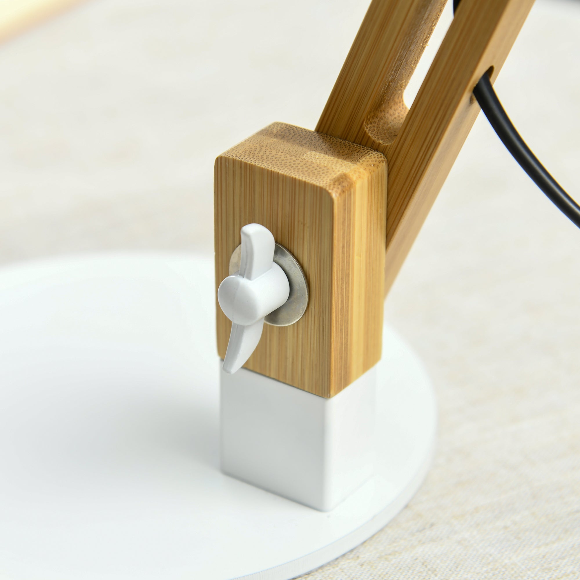 Vintage-Style Desk Lamp, Adjustable Swivel Arm, Bamboo White/Natural