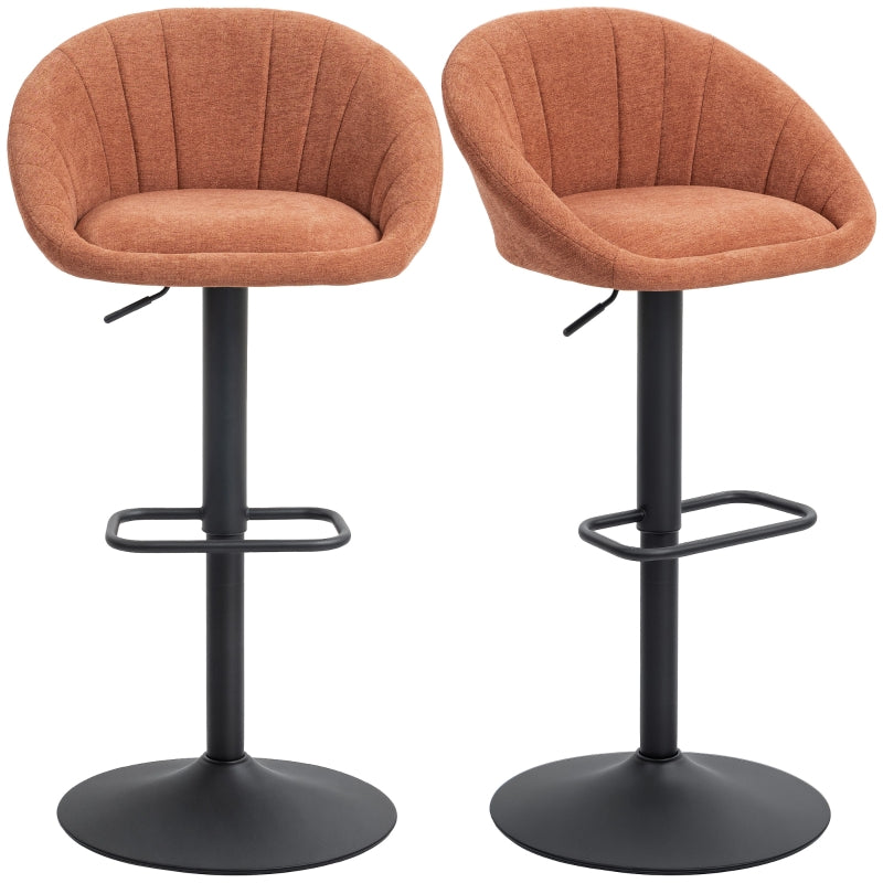 Set of Two Relaxed Tub Bar Stools Swivel Adjustable Height, Orange