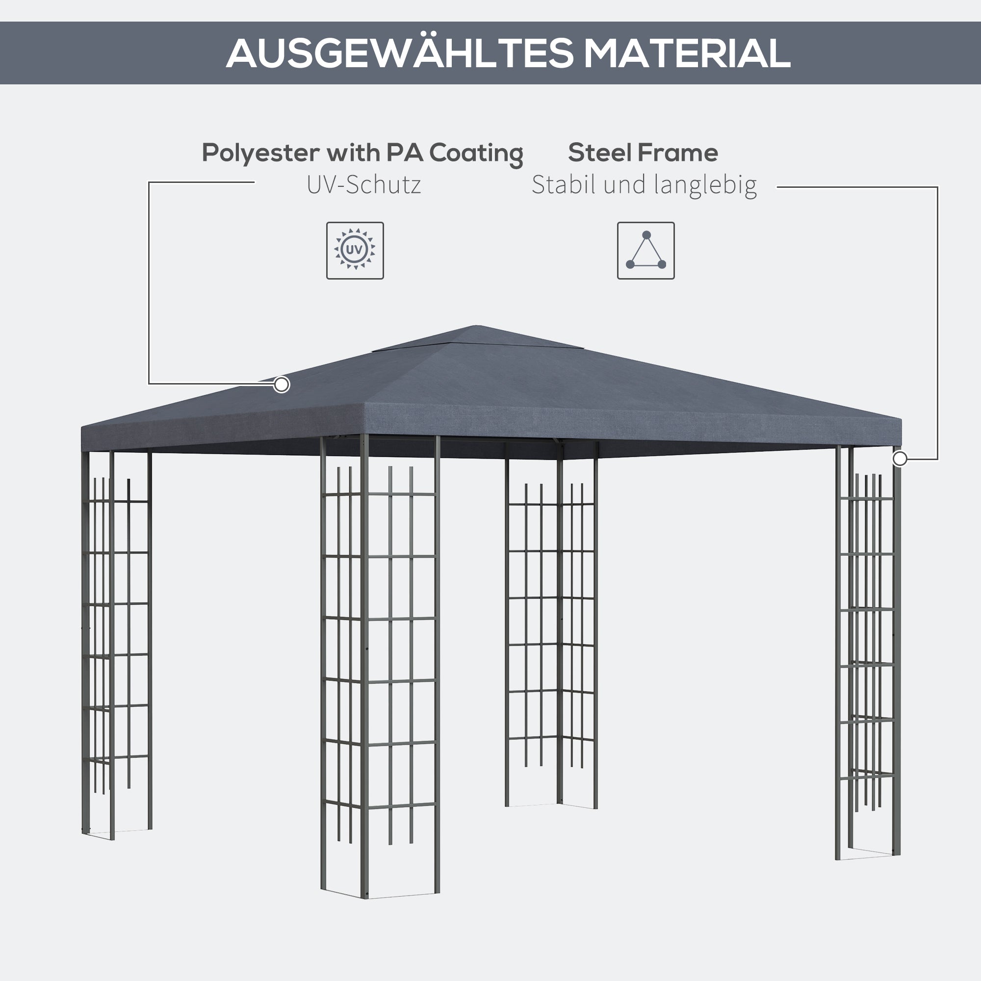 Garden Pavilion 3x3m Stable Party Tent Steel & Polyester Grey