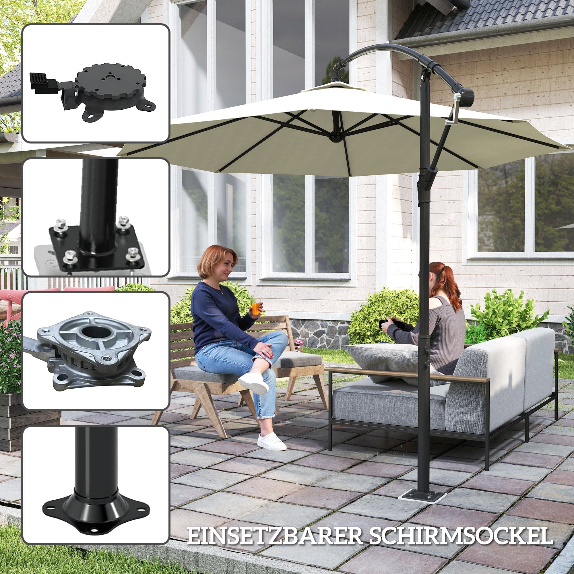 Parasol Base, Cantilever Square Holder, Concrete Dark Grey