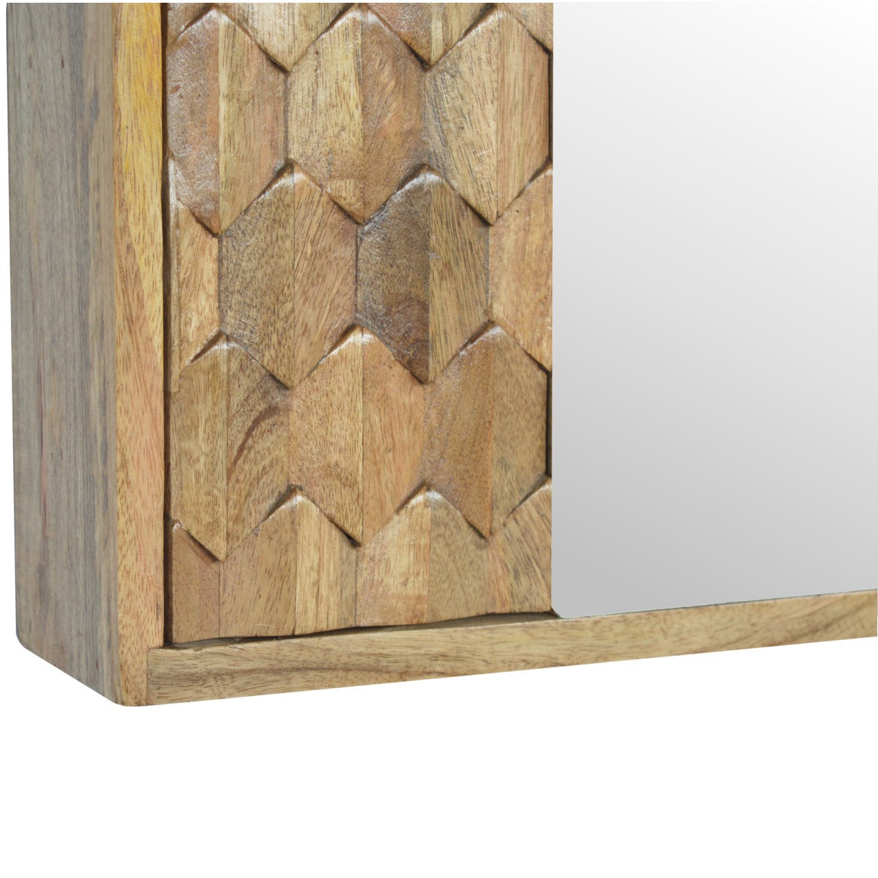Solid Wood Pineapple Carved Mirror Cabinet, Brown