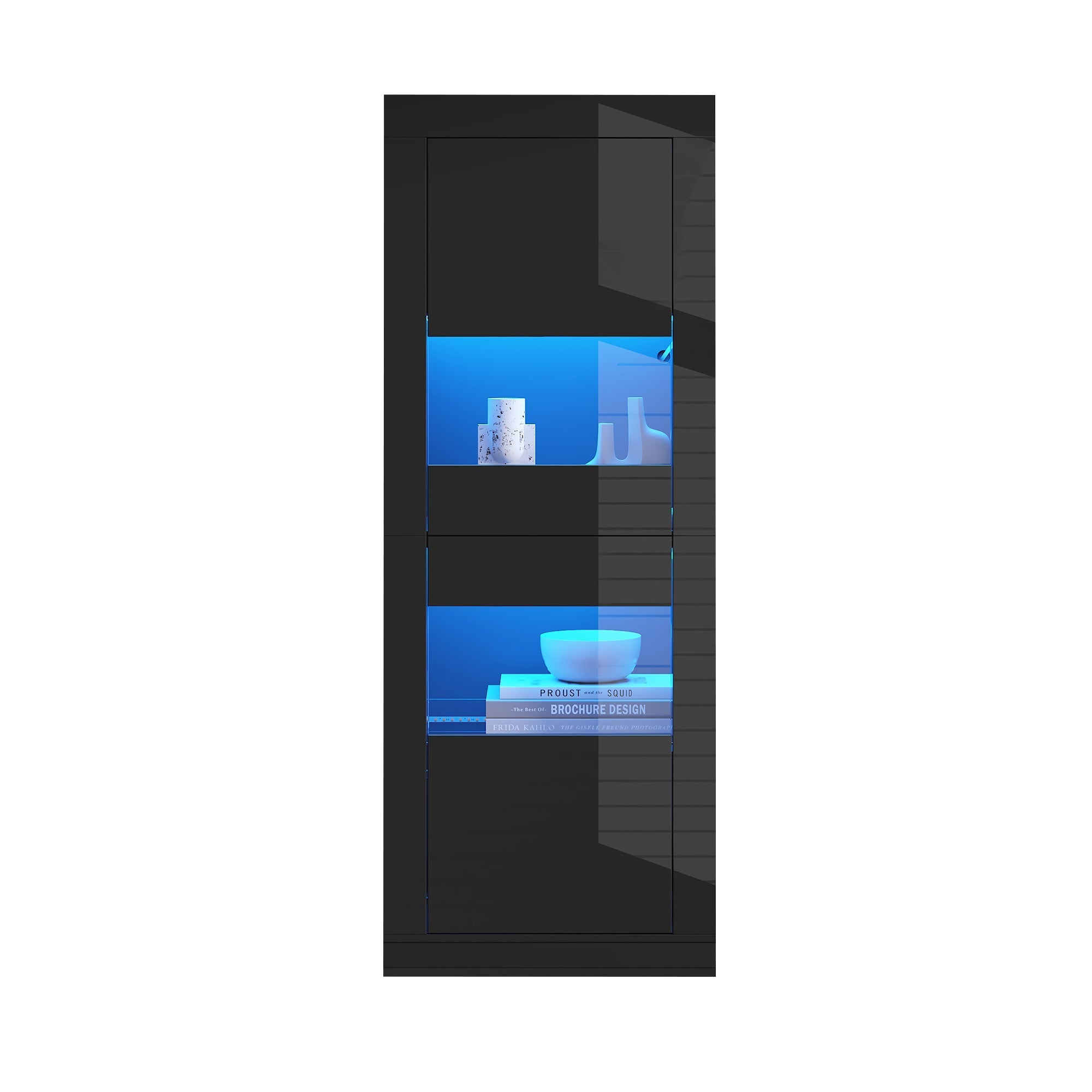 Display Cabinet with LED Lighting and Glass Shelf, High-Gloss Black