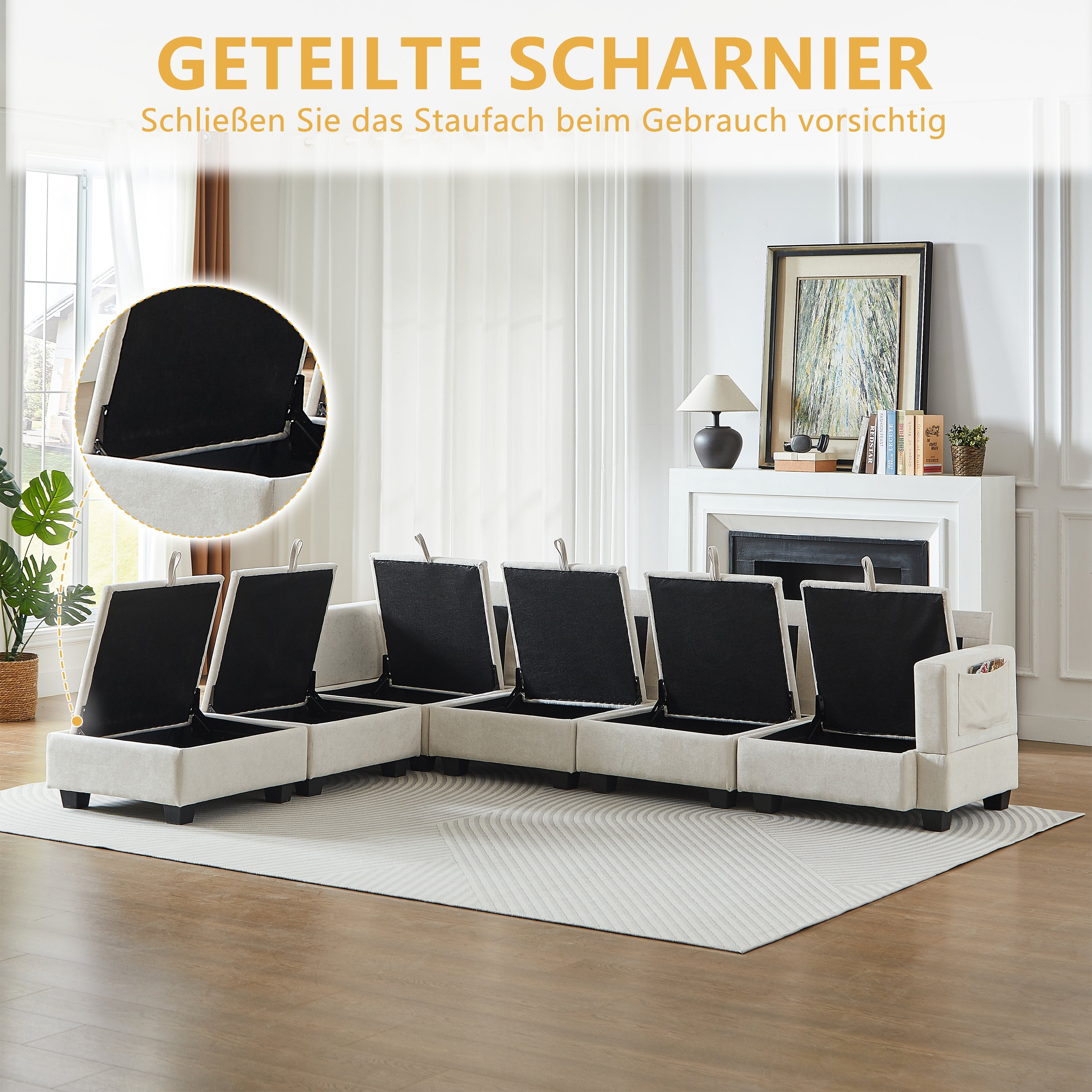 Modular Corner Sofa U-Shaped 6-Seater Storage Ottoman Chaise - Chenille