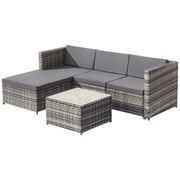 Rattan Outdoor Furniture Set with Lounge Sofa, Ottoman & Coffee Table, Grey