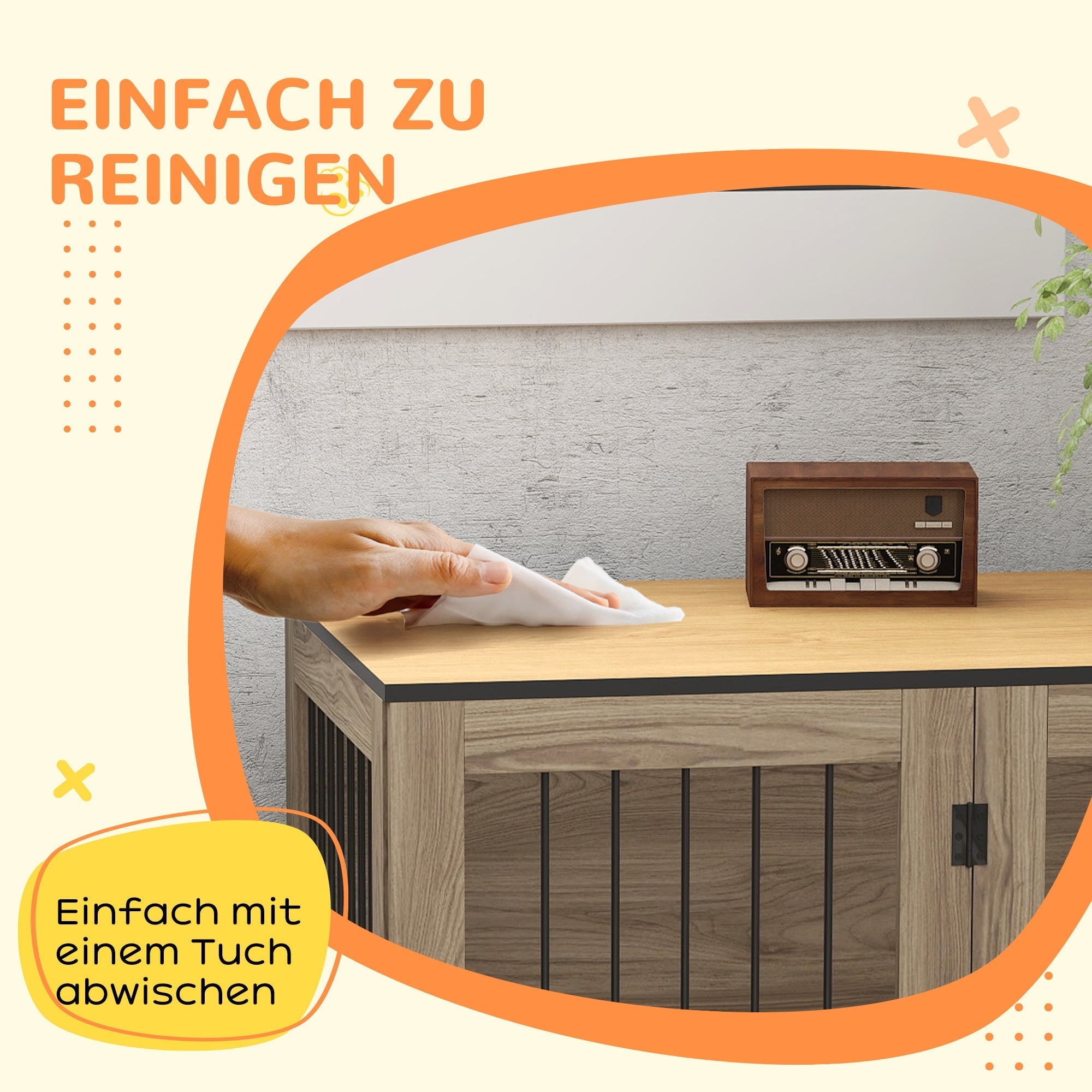 Hundekäfig-Möbel, Box mit Tür und Fenster, Eiche