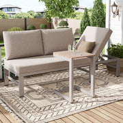 3-Seater Outdoor Sofa and Table Set with Adjustable Reclining Function, Khaki