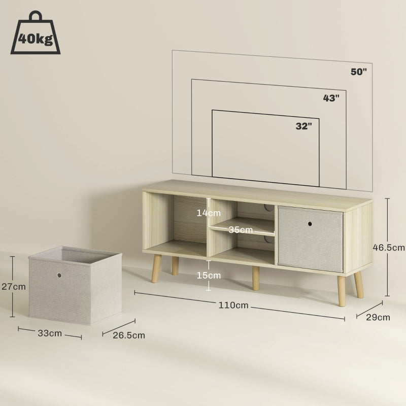 TV Cabinet Stand Unit for TVs up to 50'' Foldable Drawers, Natural