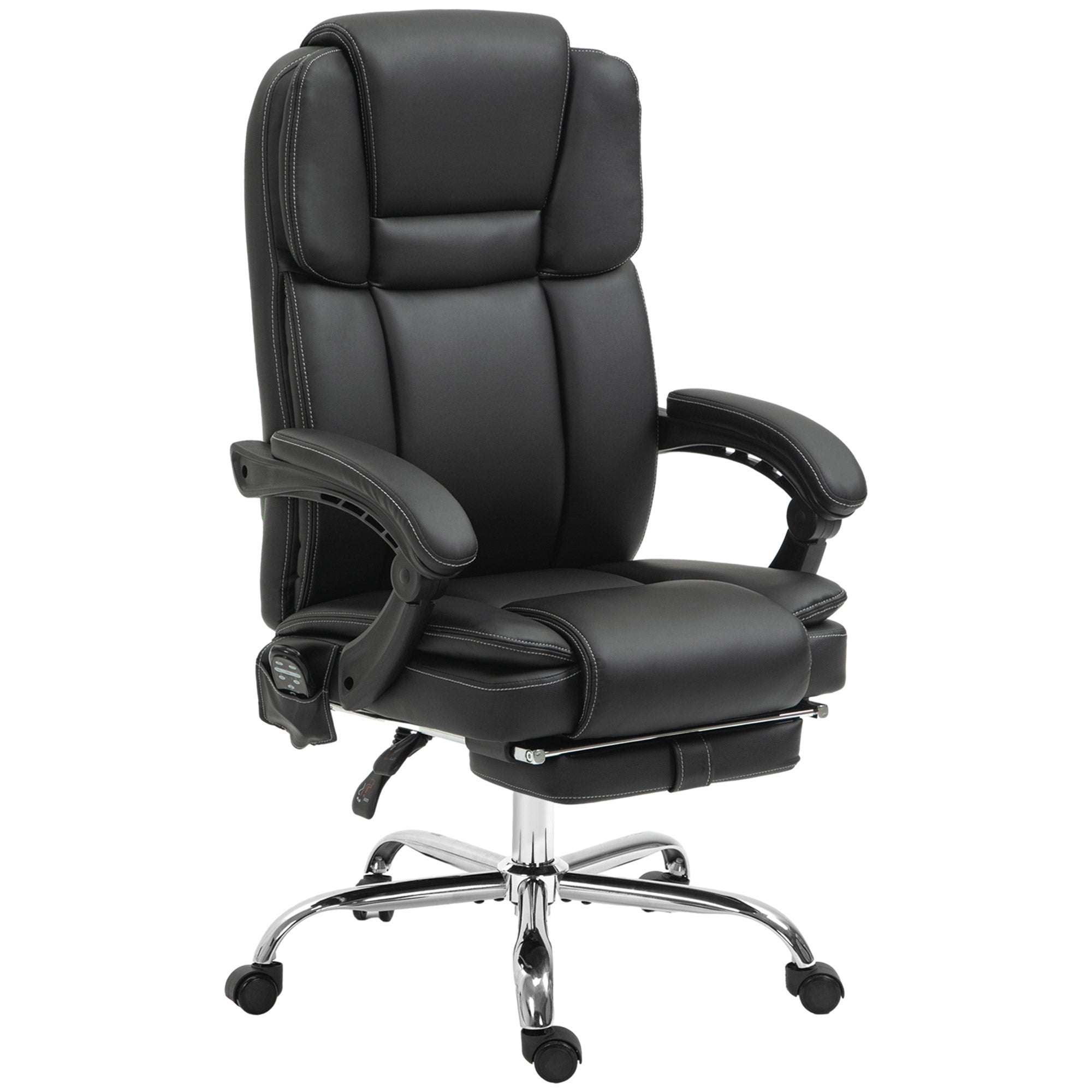 Six Point Vibrating Massage Office Chair with Recline and Footrest, Faux Leather Black