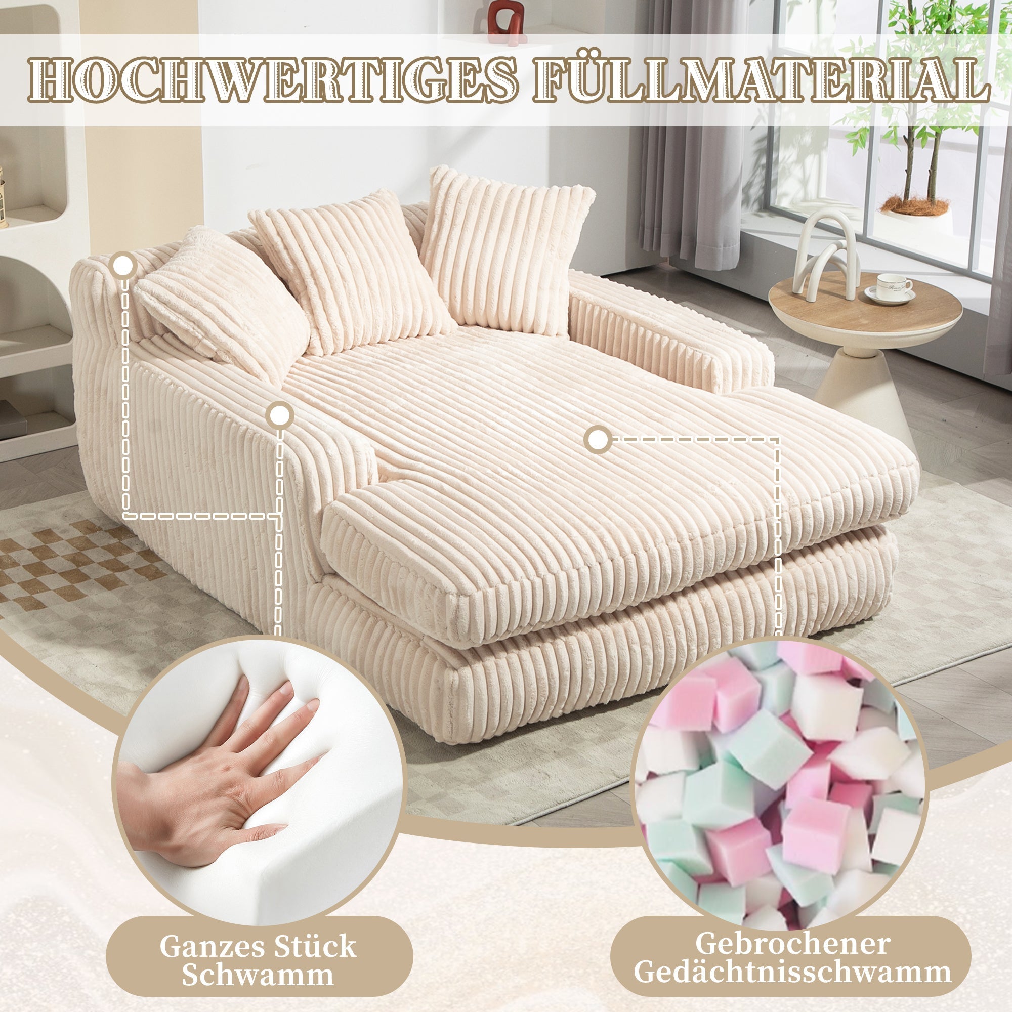 Cloud Couch Sleeper Sofa, Single-Seat Floor, 3 Cushions, Corduroy Beige