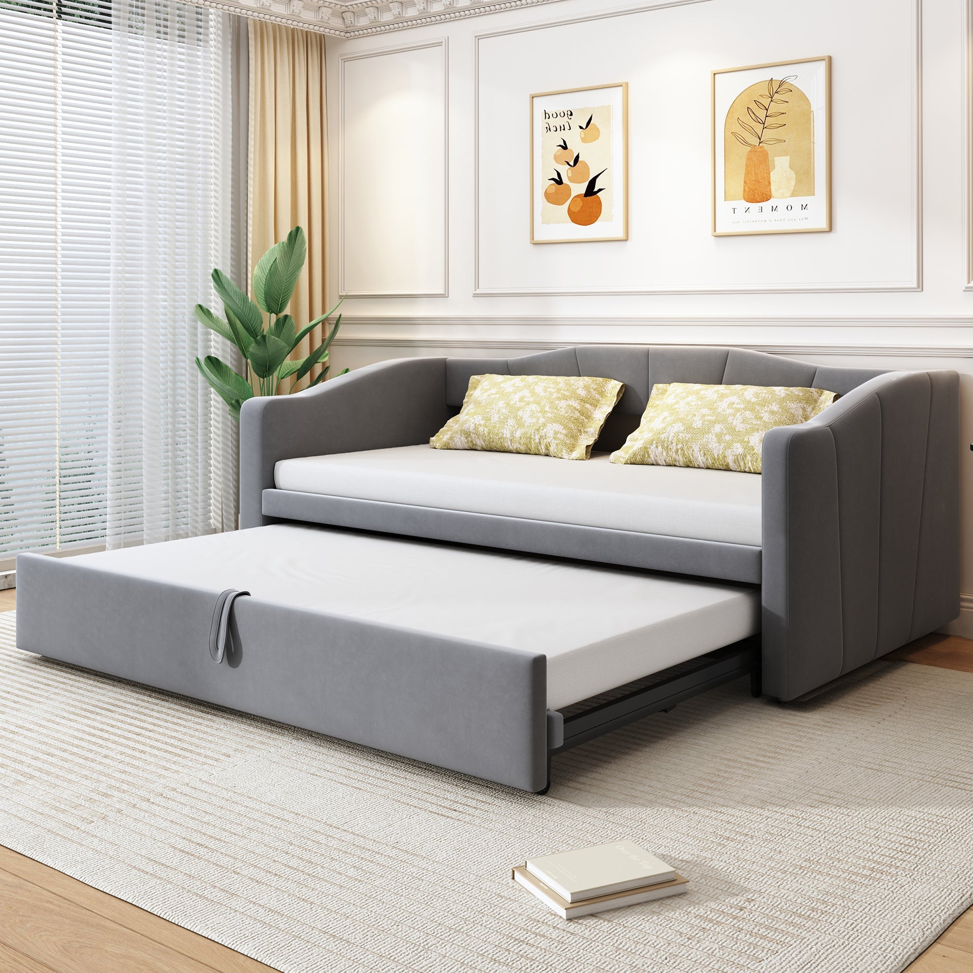 Upholstered Extendable Sofa Bed 90/180x200 cm with Slatted Frames Velvet Grey