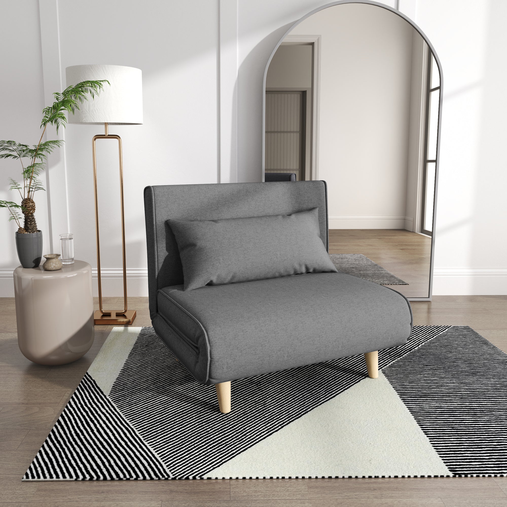 Kleines Einzelschlafsofa, faltbar, verstellbare Rückenlehne, Grau