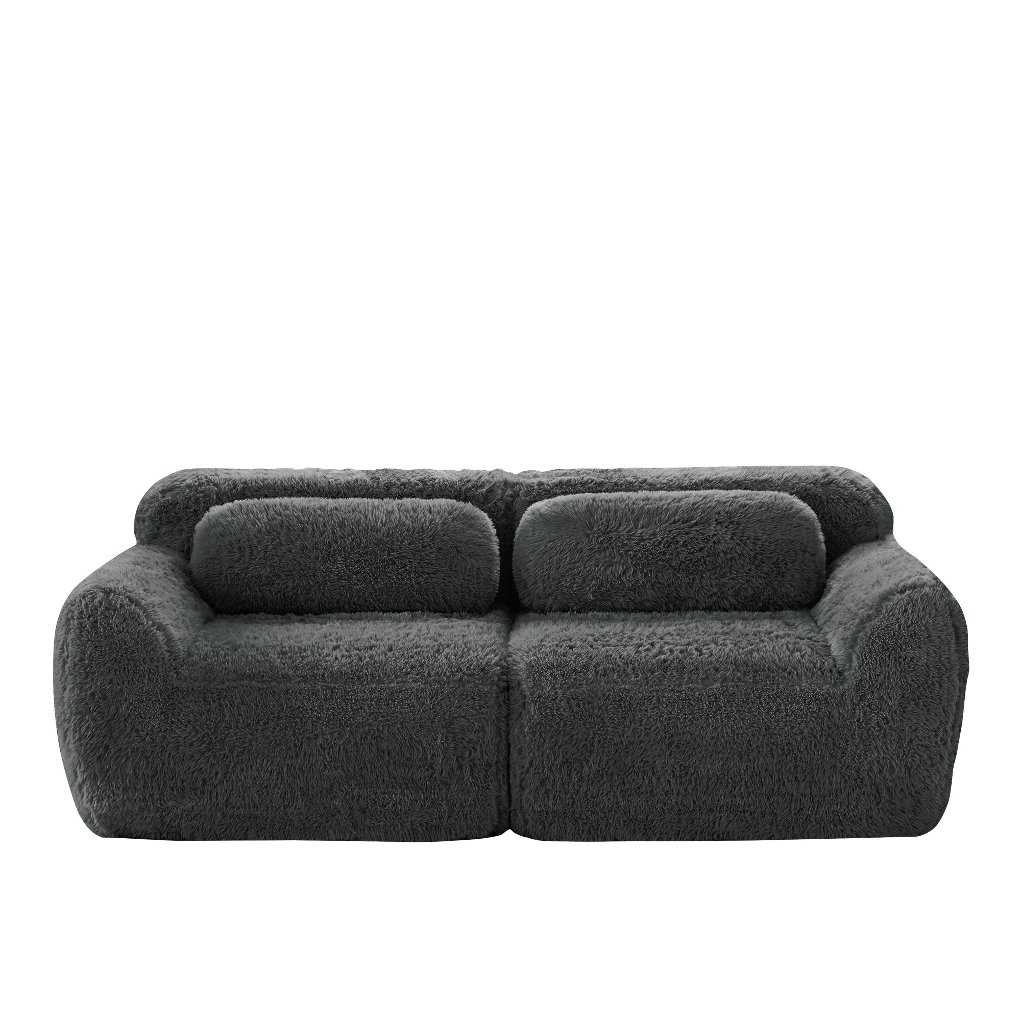 2-seater Sofa Frameless Modular Design Plush Fabric Grey