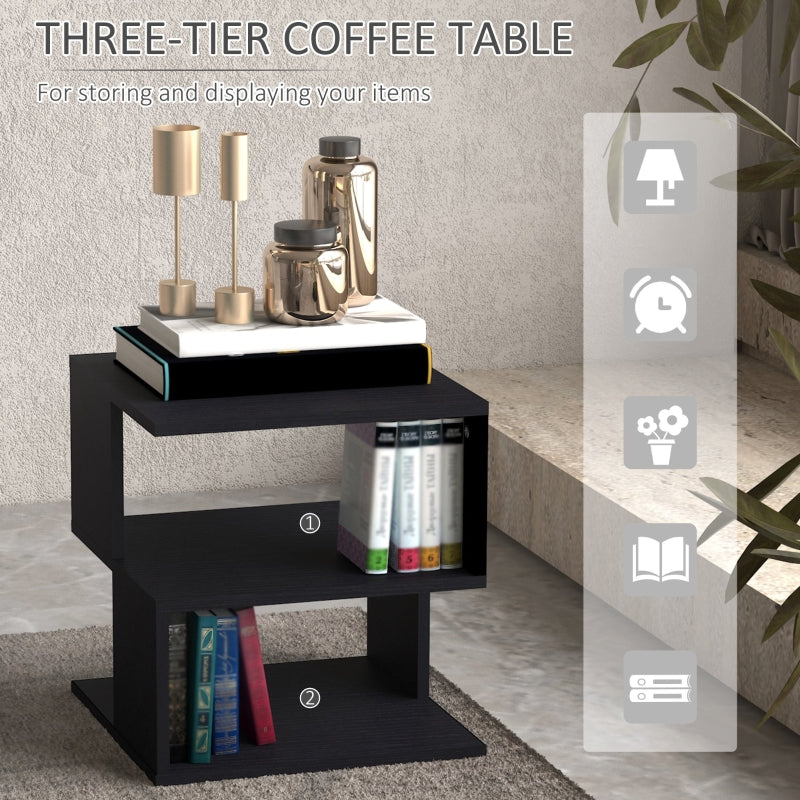 Side Table Square Modern 2-Tier Storage Shelves Black