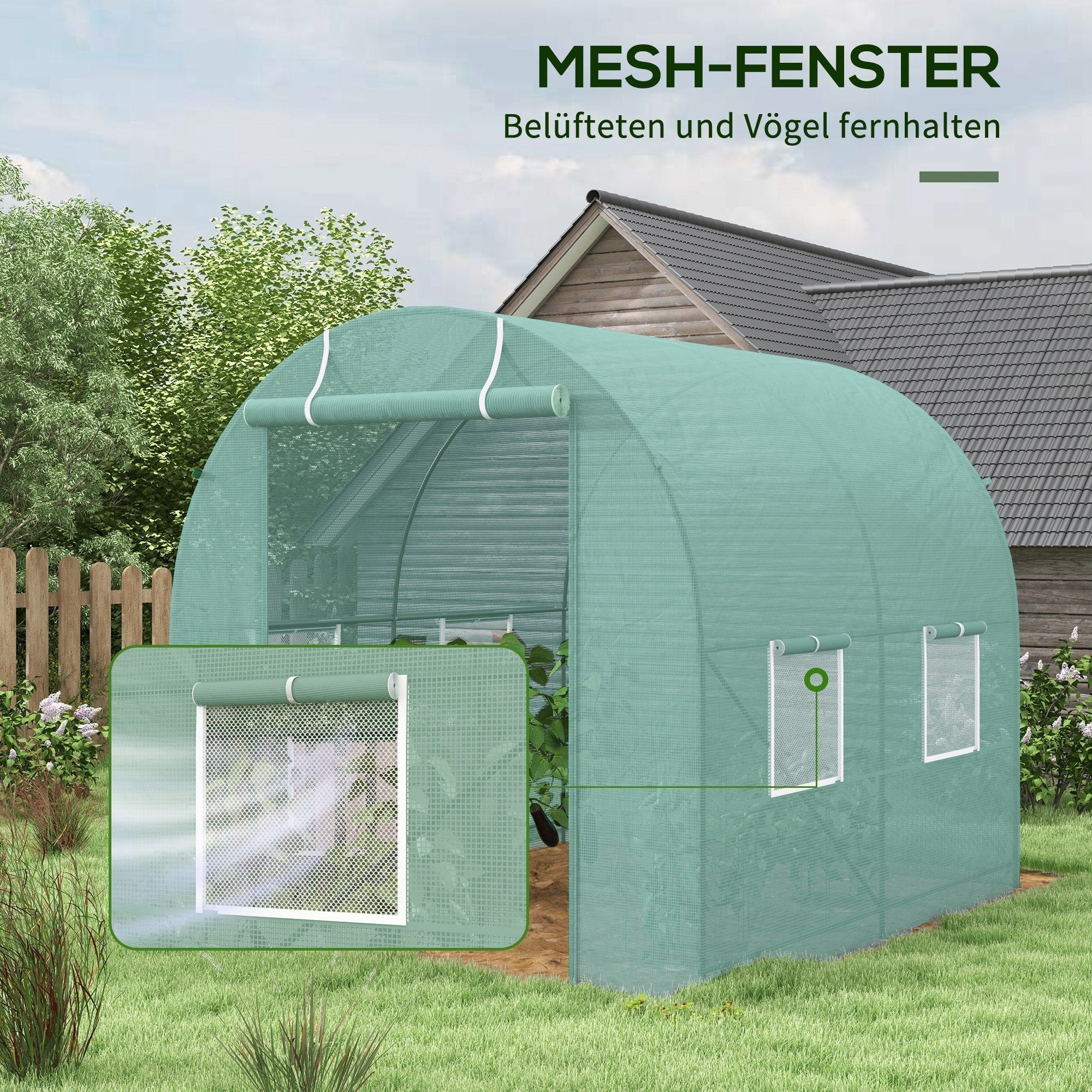 Polytunnel Greenhouse Film Tunnel with Window, Green