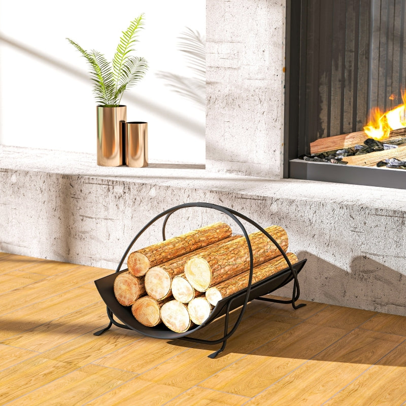 Indoor Firewood Rack Geometric Metal Handle 51x38x33cm - Black