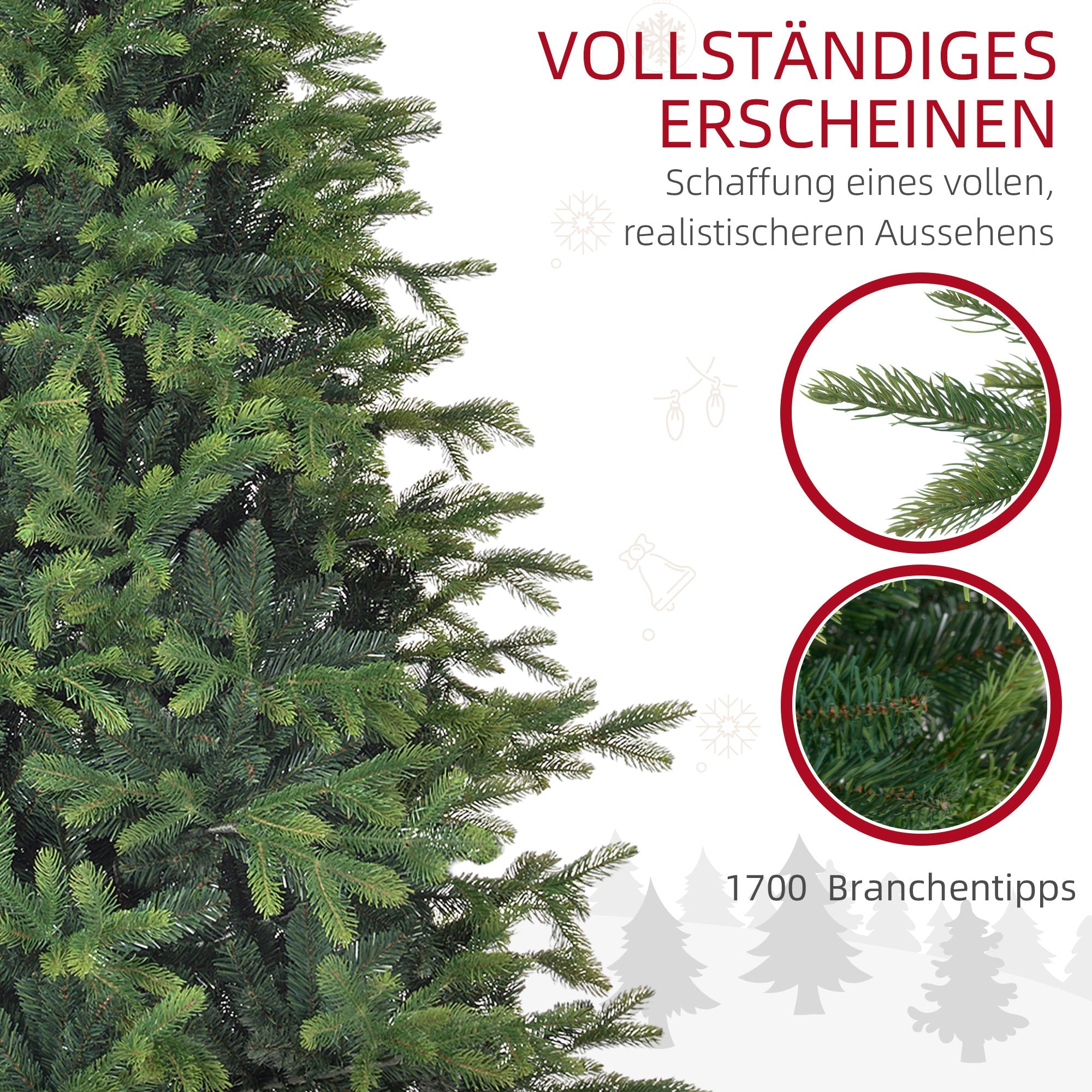 Artificial Christmas Tree, 180 cm, 1700 Tips, Foldable, Green