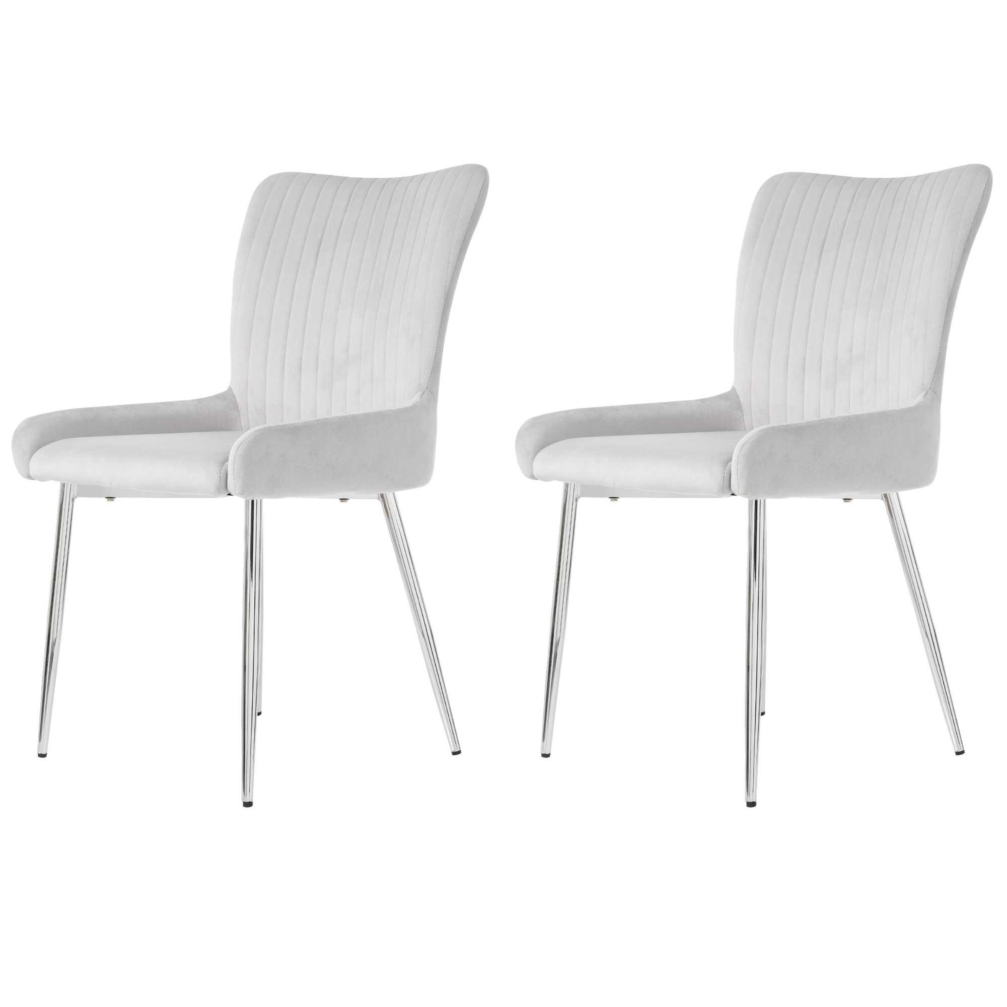 Velvet Dining Chair, Set of 2 with Silver Metal Legs and Lumbar Support, Grey Velvet