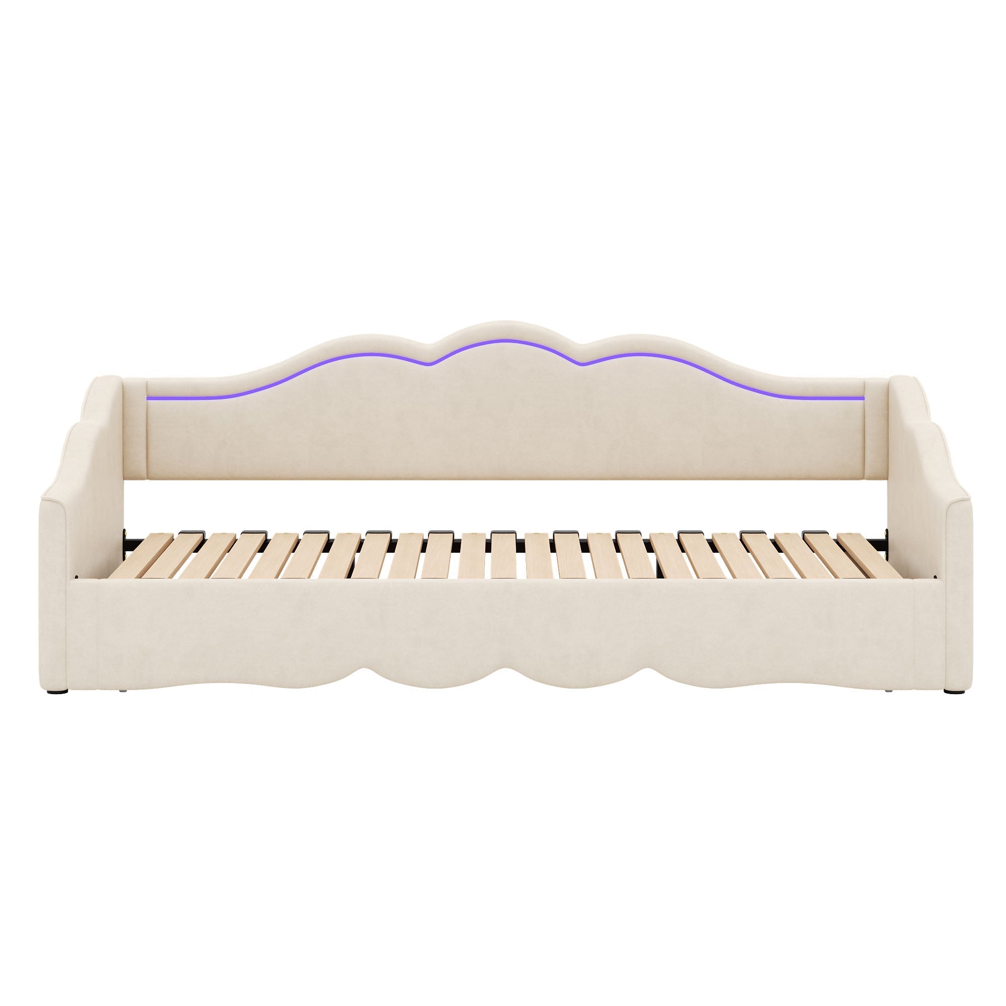 Upholstered Daybed, 90x200cm Extendable to 180cm with LED and USB Port, Beige Velvet