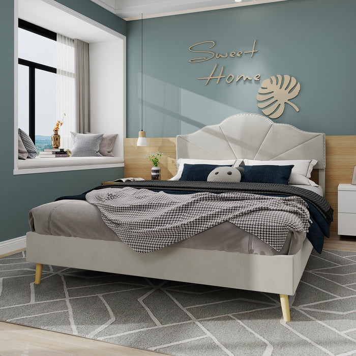 Modern Minimalist Soft Bed, Comfortable Headboard, 140*200CM, Beige