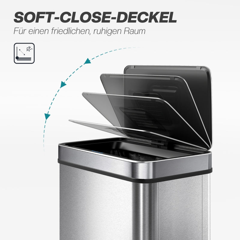 Sensor-Activated Waste Bin, 60L Automatic Lid, Stainless Steel, Silver-Colored