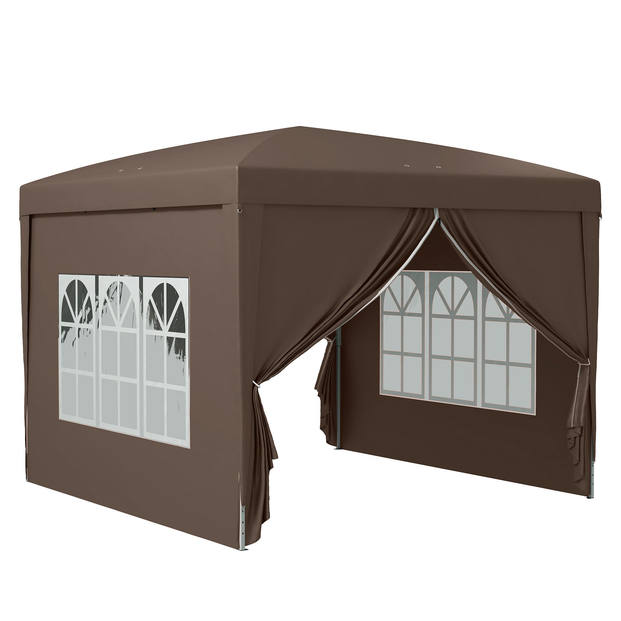 Gazebo 3x3m, Water-Repellent Stable Pop-Up with 4 Side Panels, Coffee