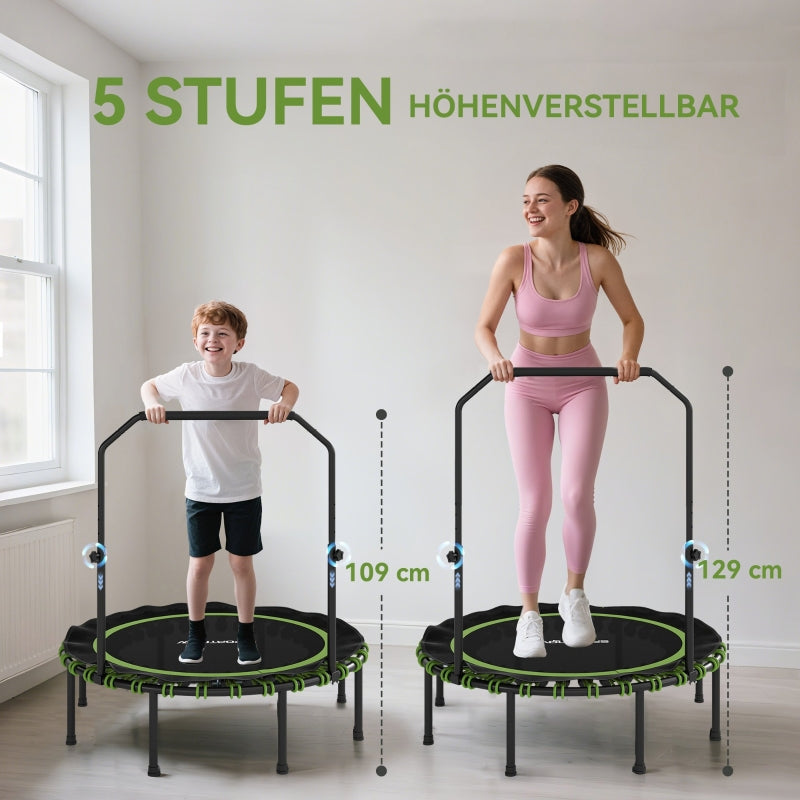 Fitness Trampoline, Adjustable Handrail Indoor/Outdoor Sports, Steel/Plastic Green
