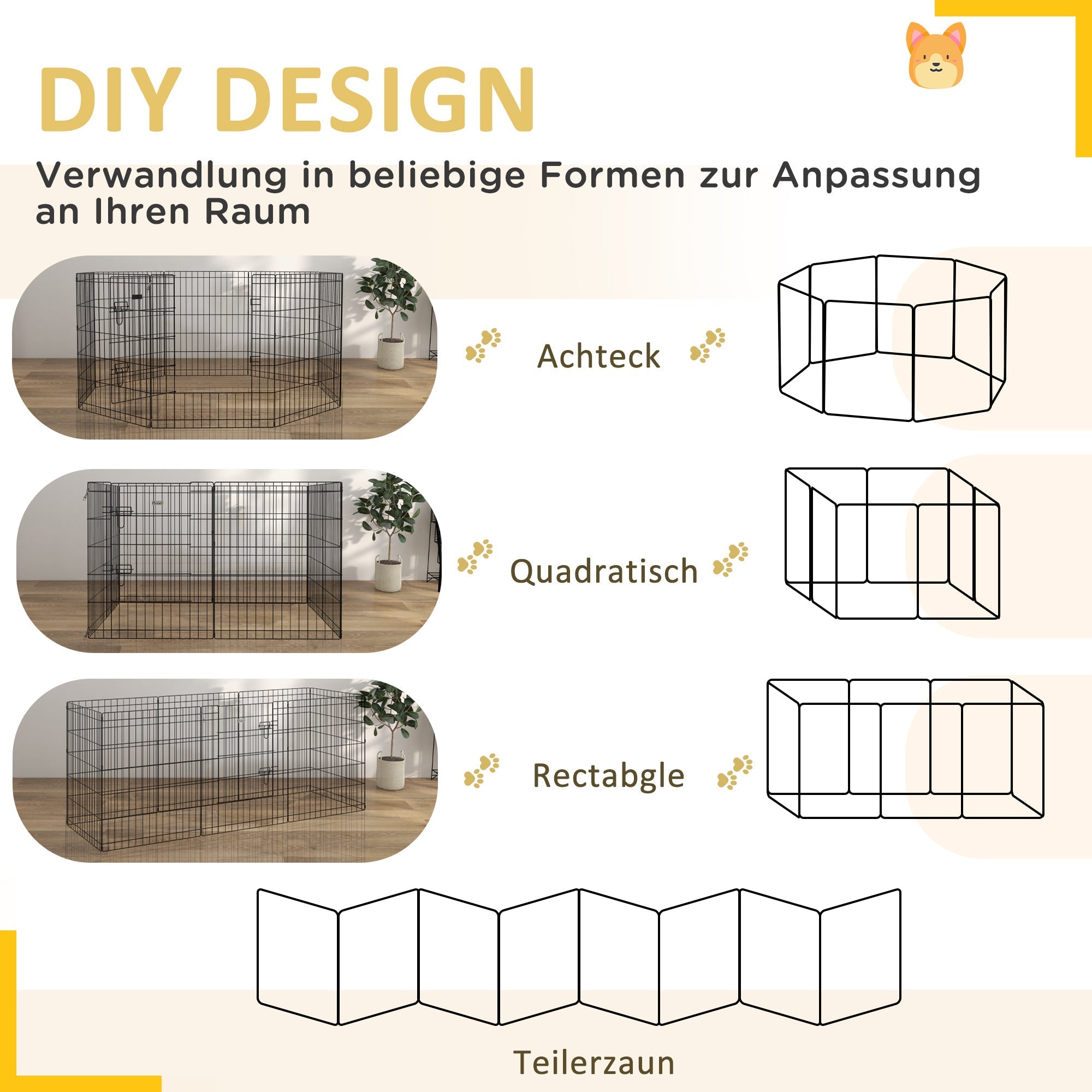 Puppy Playpen 8-Piece Set 76cm High Outdoor Enclosure, Metal Black