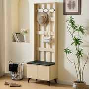 Modern Wardrobe with Bench and 4 Hooks, Storage, Black Steel Legs