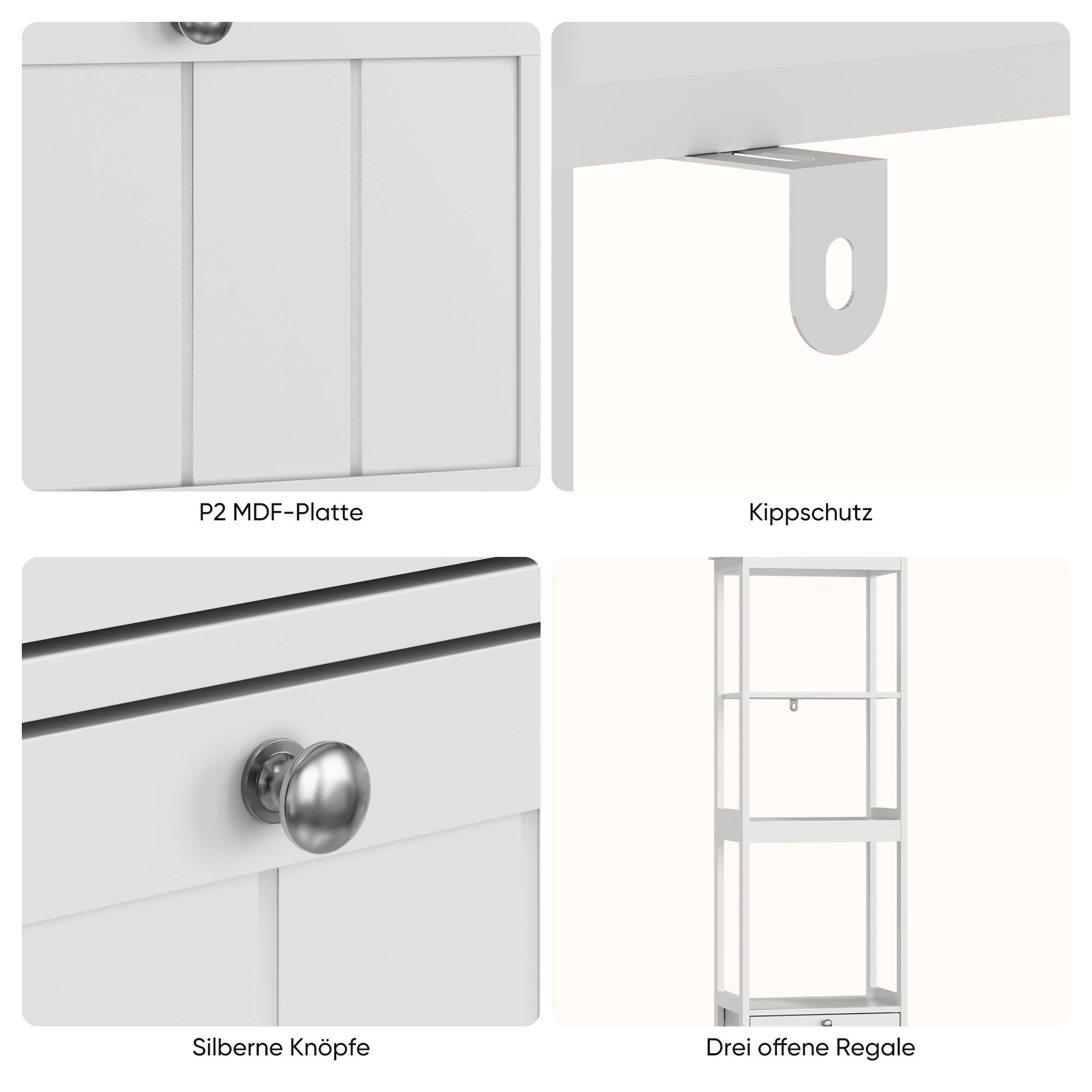 Narrow Tall Cabinet, Bathroom Freestanding with 2 Drawers & 3 Shelves, Wooden White