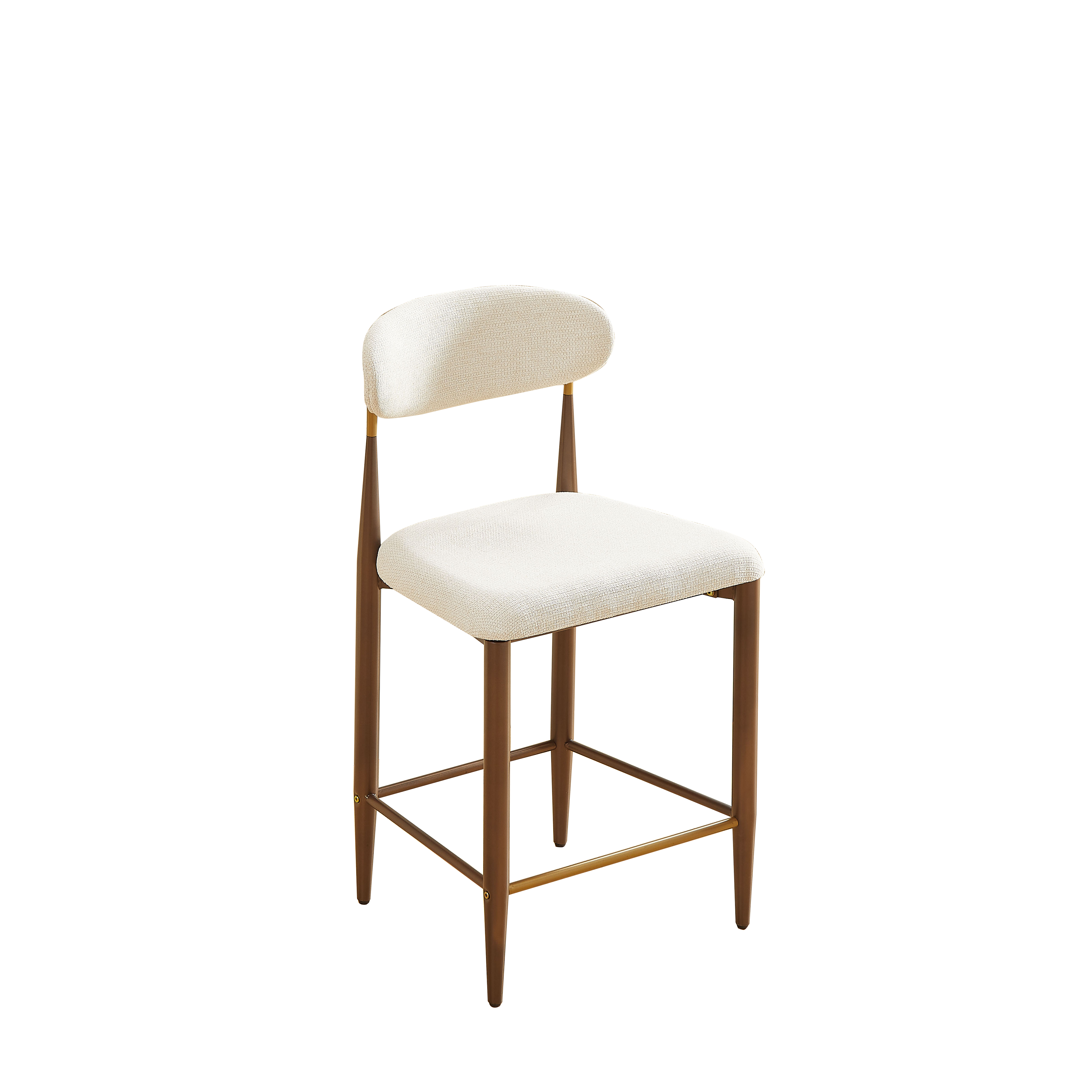 Set of 2 Bar Stools Counter Height French Country Retro - Cream Fabric