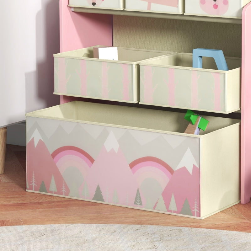 Children's Wardrobe 6 Fabric Boxes Cute Motif 63x30x66cm - Pink