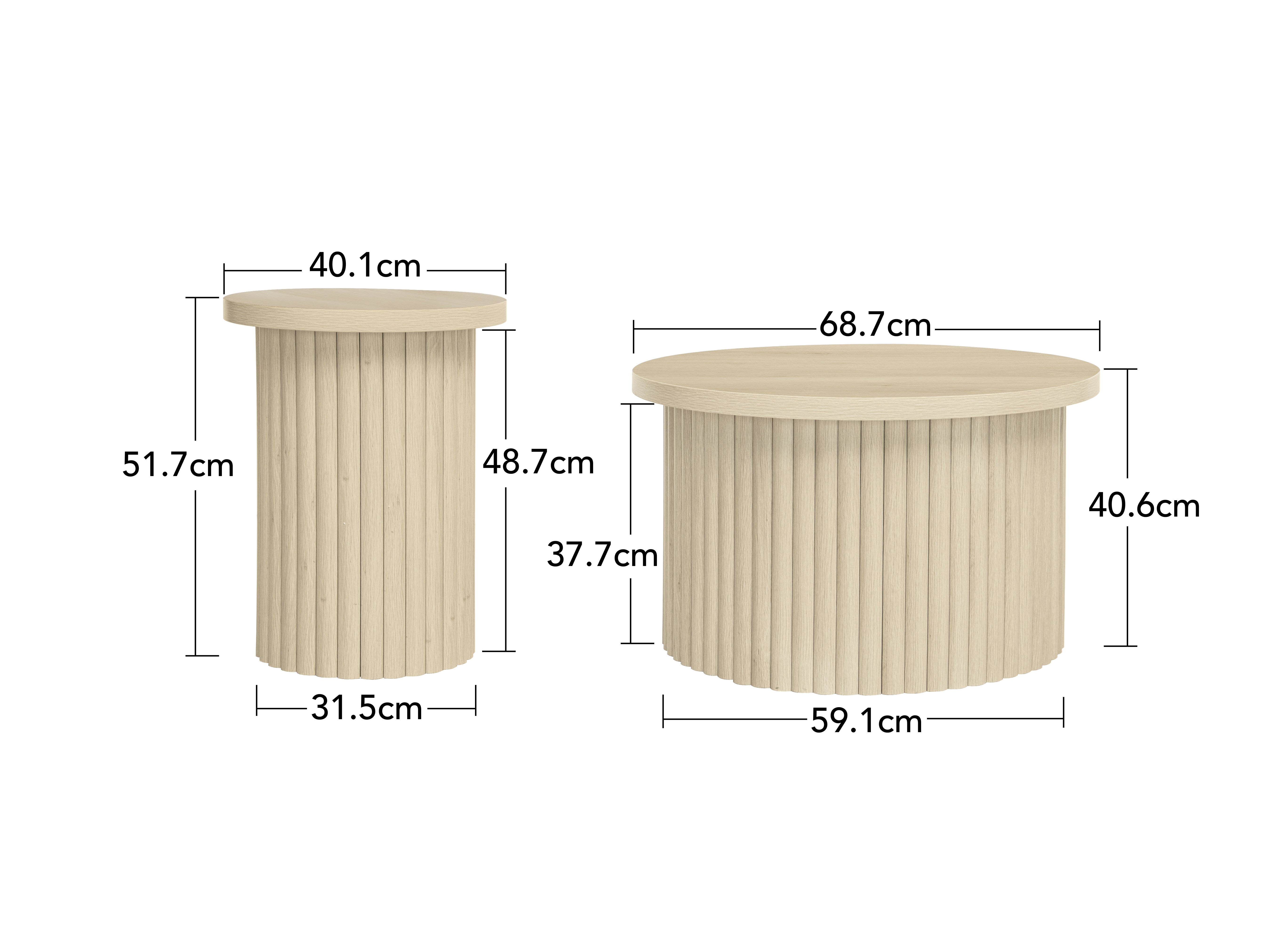 Coffee Table Set, Round 2-Pack Side Table, Natural Wood