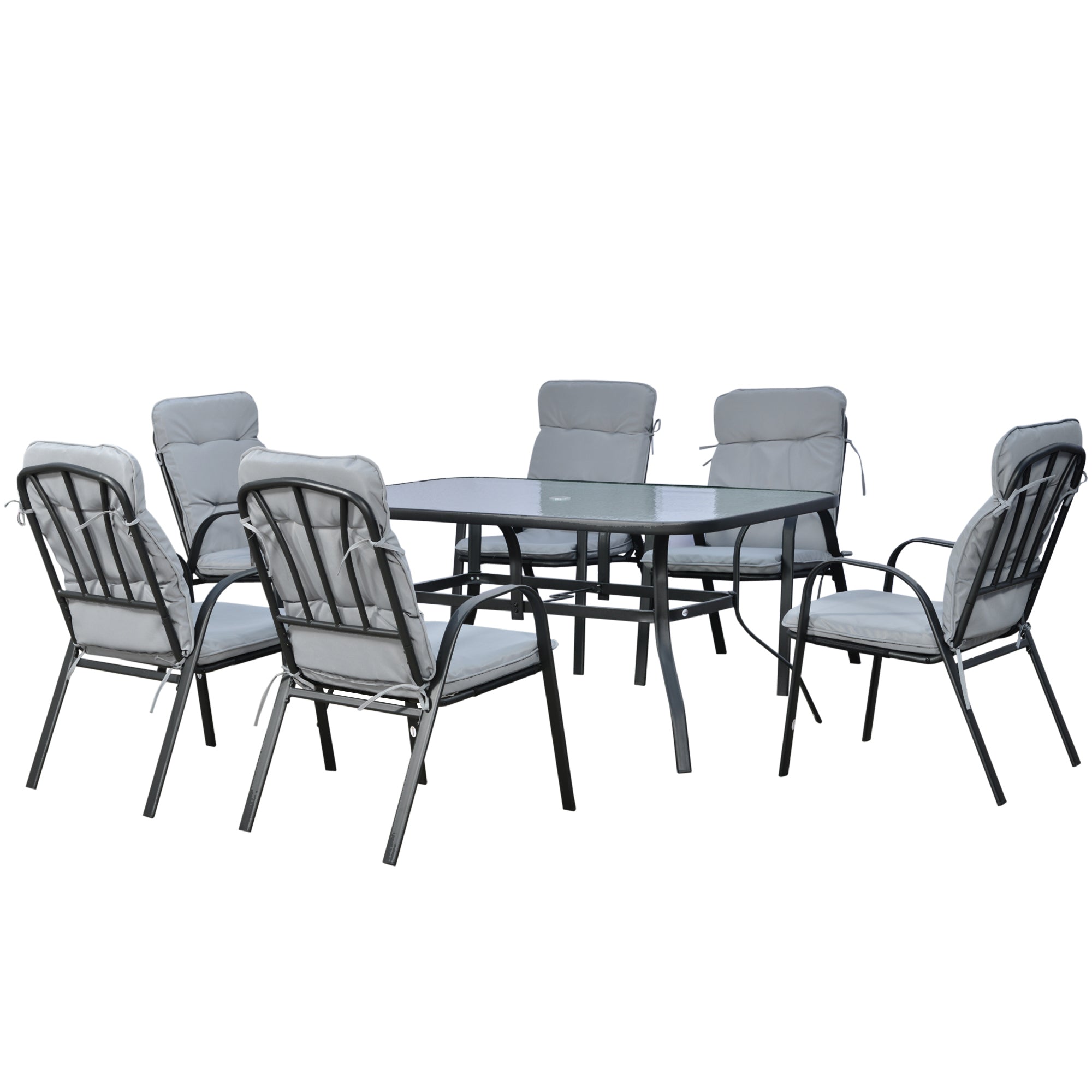 Seven-Piece Garden Dining Set with Cushions - Grey Steel