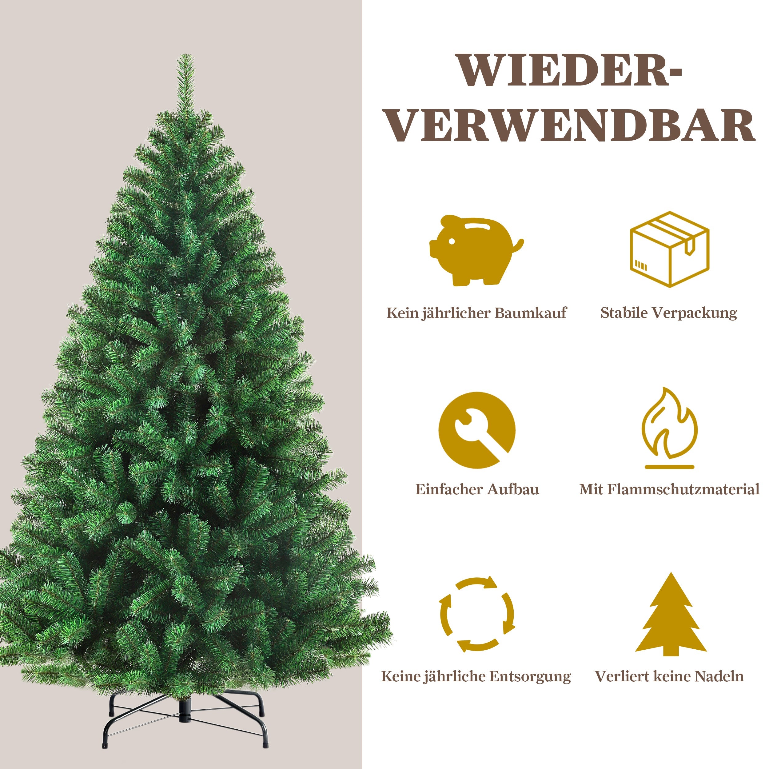 Artificial Christmas Tree 180cm 900 Branches Pre-Lit Stable Metal Base