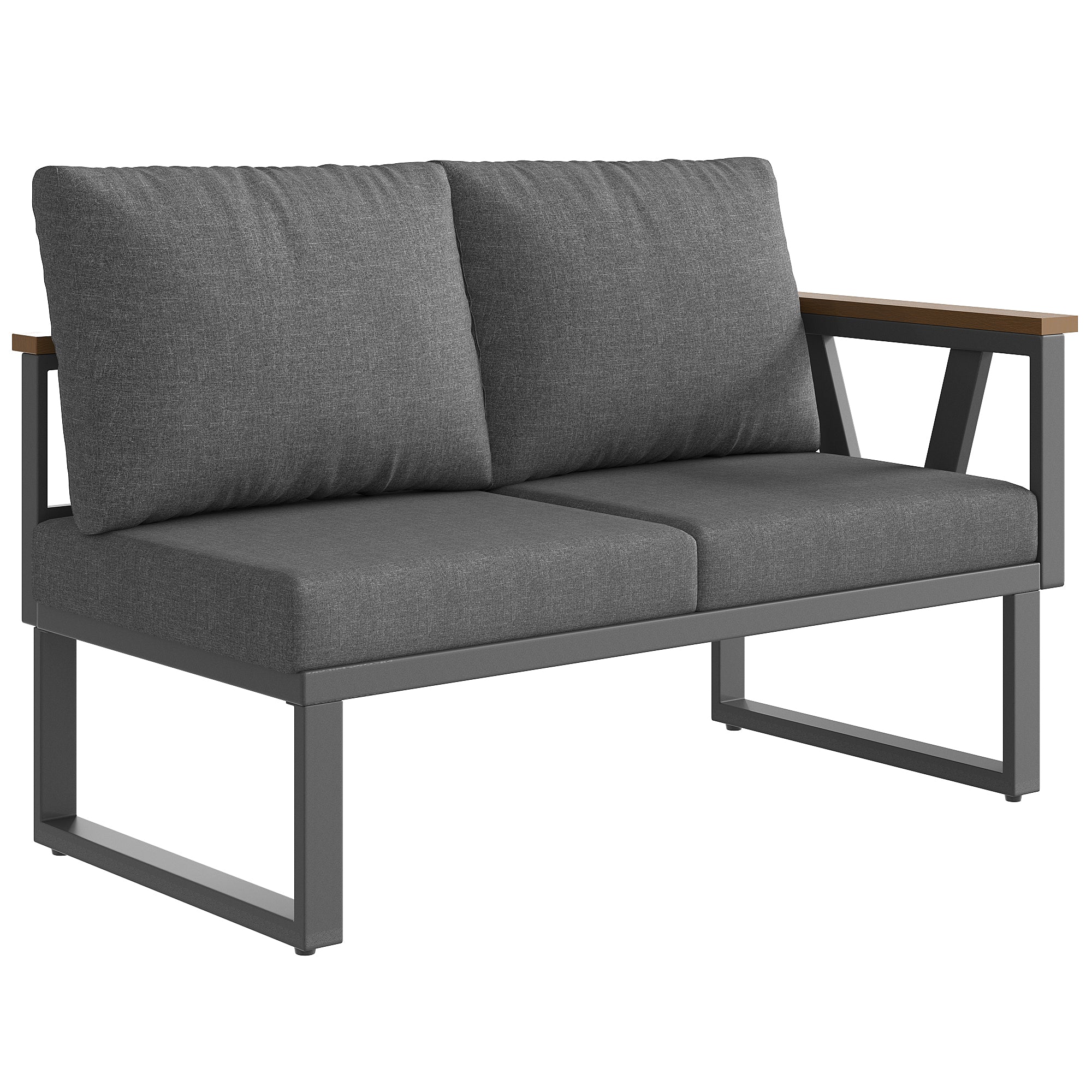 Modular Outdoor Seating Set with 9cm Cushions and 2 Wooden Tables, Grey/Beige