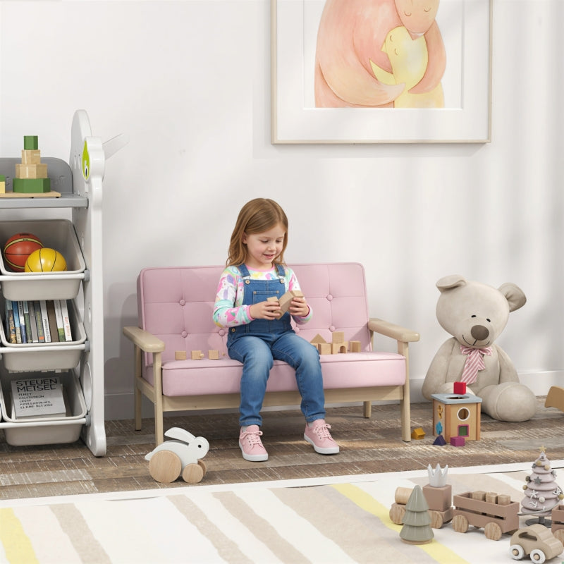 Children's Sofa Armchair Upholstered Wooden Frame - Pink Velvet Look