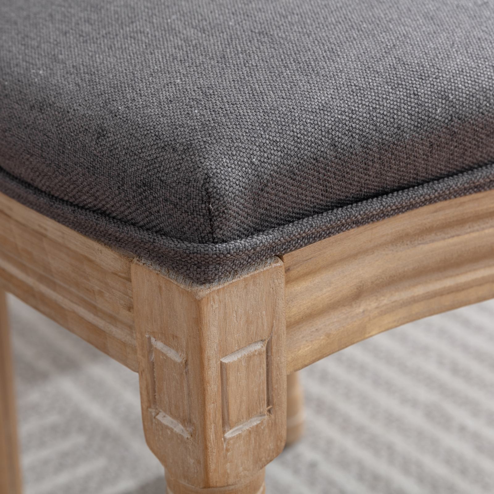 Dining Chair French Style Solid Wood Antique Painting Set of 2 Linen Dark Gray