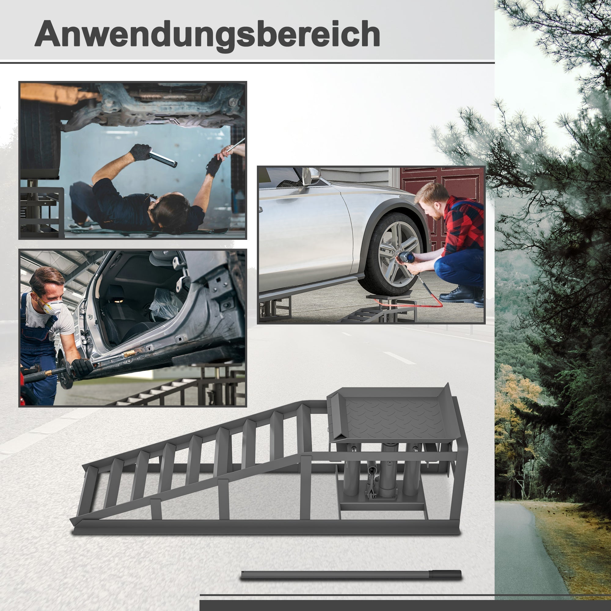 Car Loading Ramp Set, 2-Piece Height-Adjustable Lifting Platform, Grey