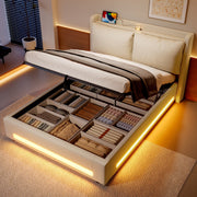 Modern Upholstered Bed with Storage, USB-C, LED Lights, 180x200 cm, Velvet