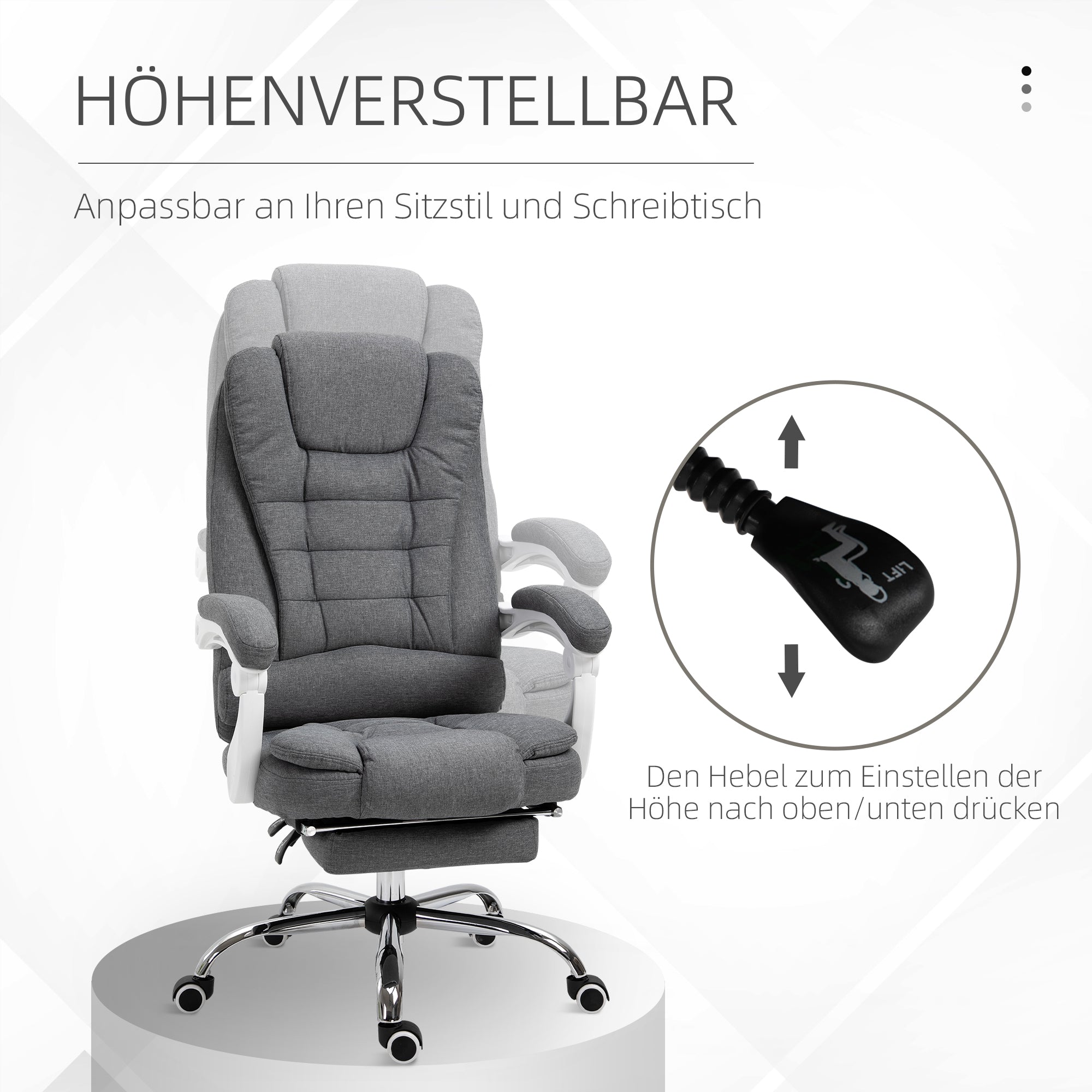 Vinsetto Office Chair Ergonomic Desk Chair, Foldable Footrest, Grey Metal
