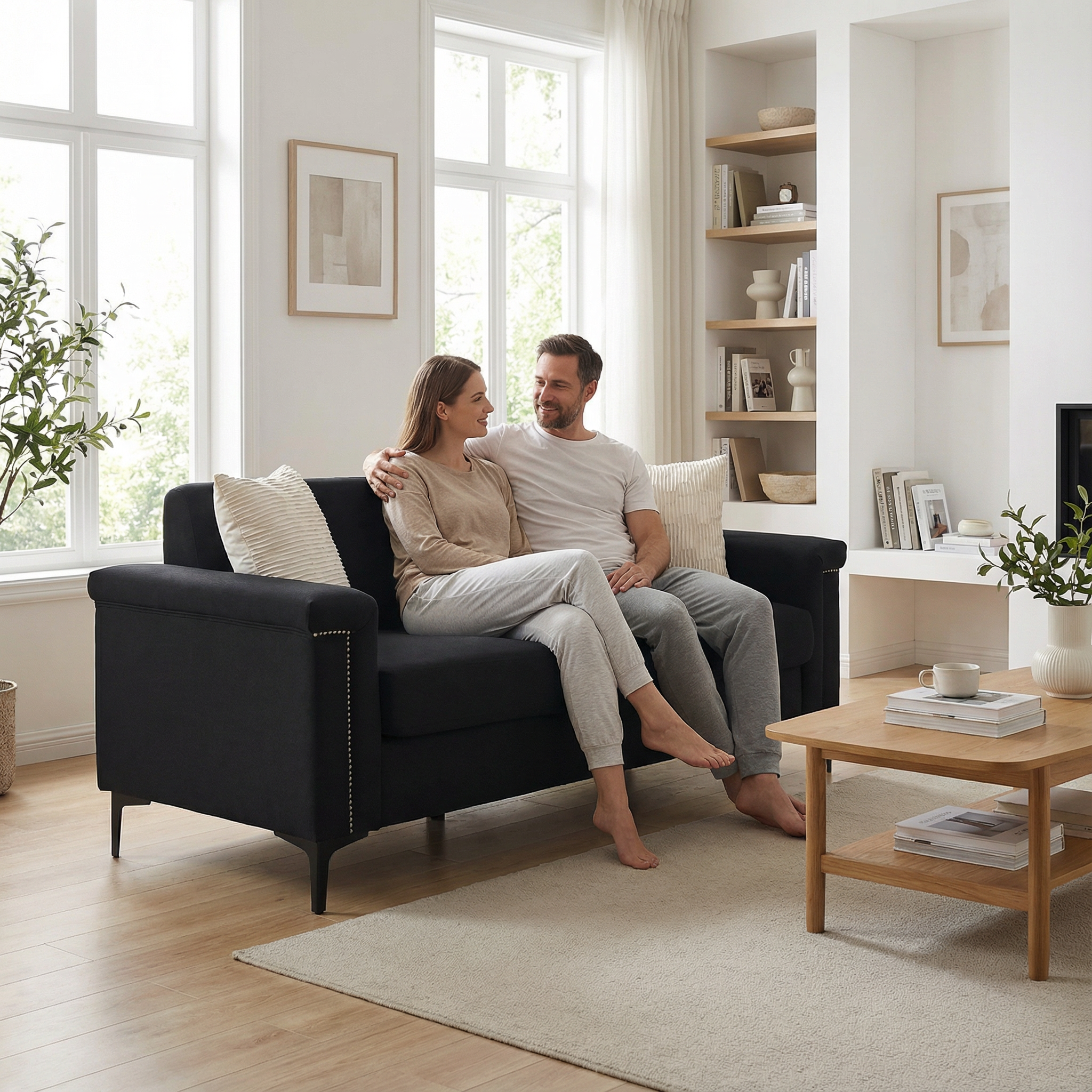 Nordic 2-Seater Sofa 174x72x82 cm Wood Frame Iron Legs - Linen