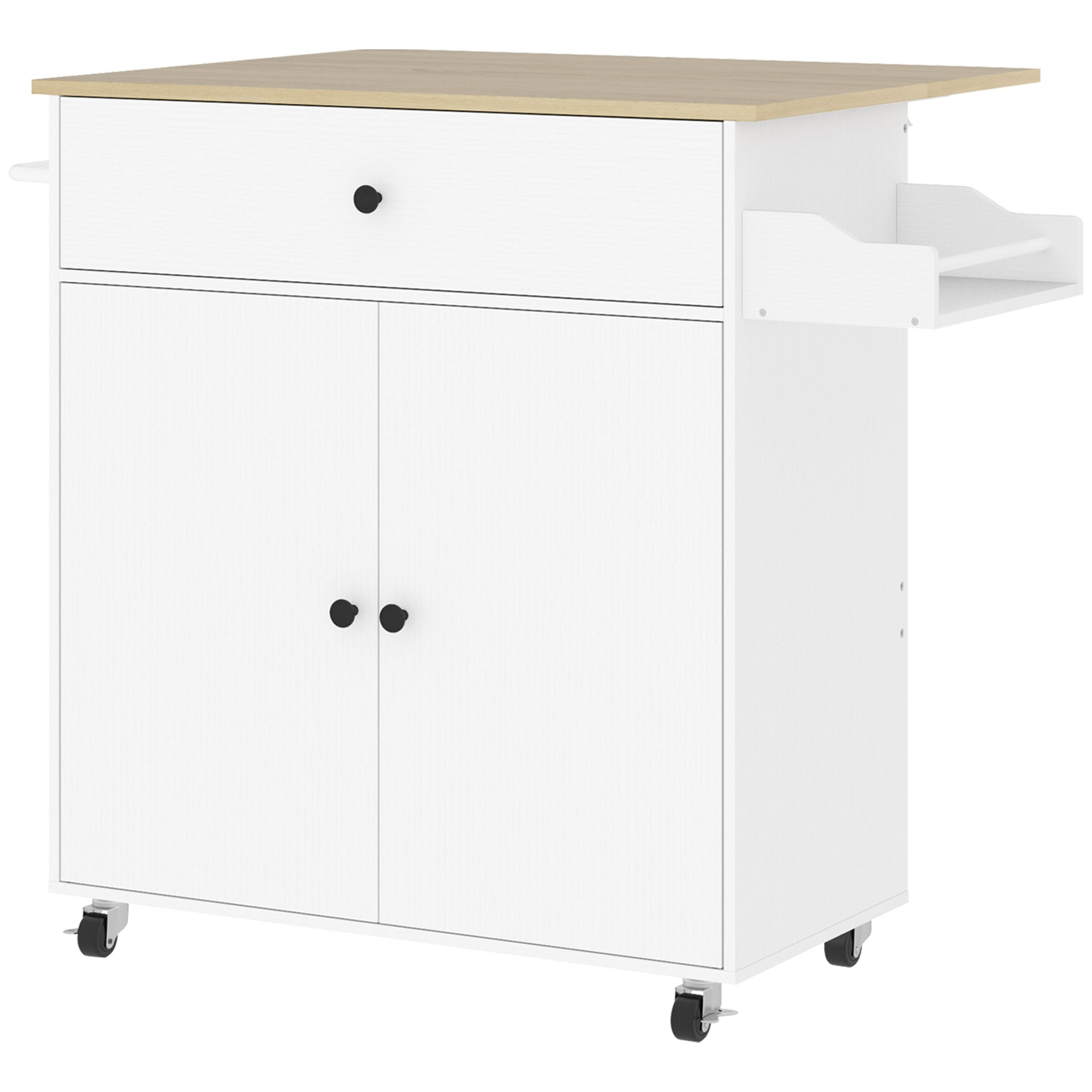 Kitchen Island, Folding Worktop & Storage, White