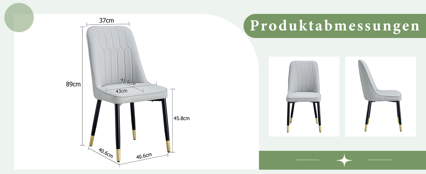 2-Piece Dining Chair Set PU Leather Back Black Metal Legs - Light Grey