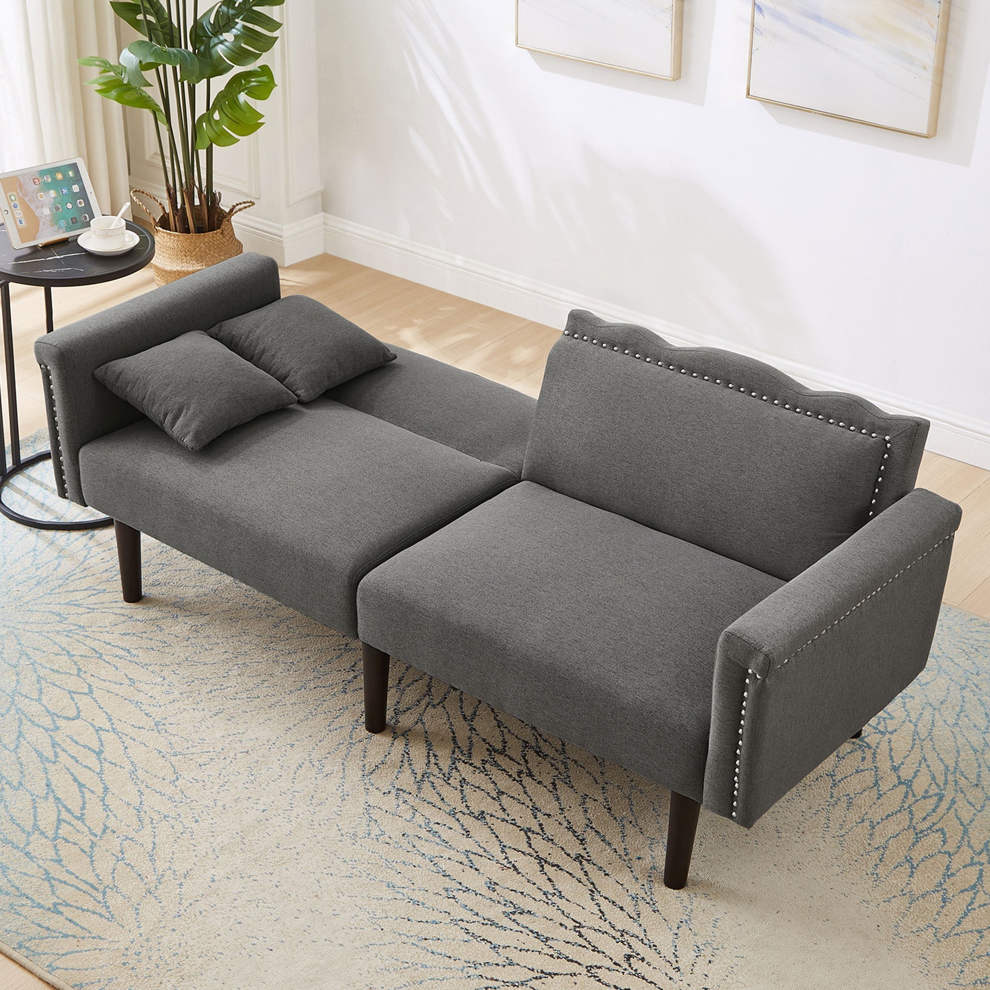 Sofa Bed, 2-in-1 Multifunctional Two-Seater, Adjustable Backrests, Cotton Linen Fabric