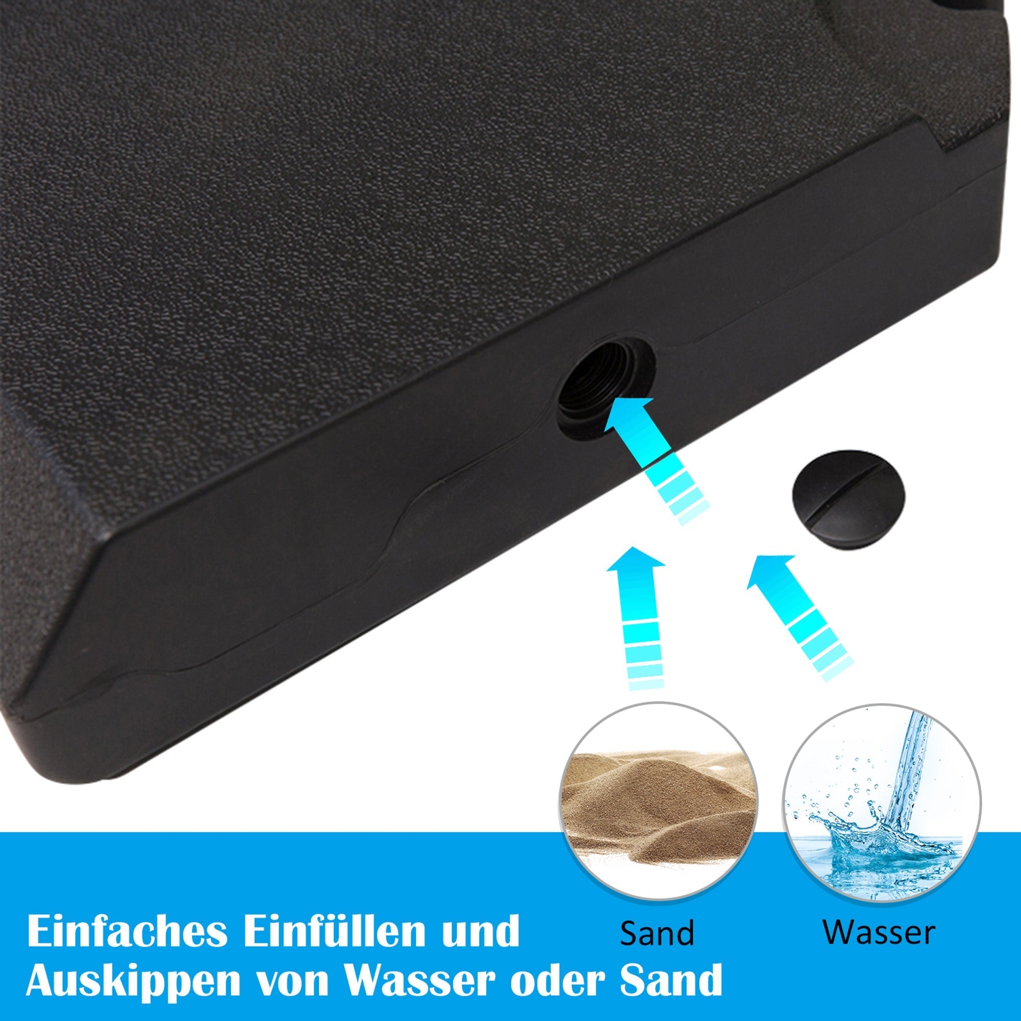 Umbrella Weight Stand, 4-Piece Fillable up to 120kg, HDPE Black