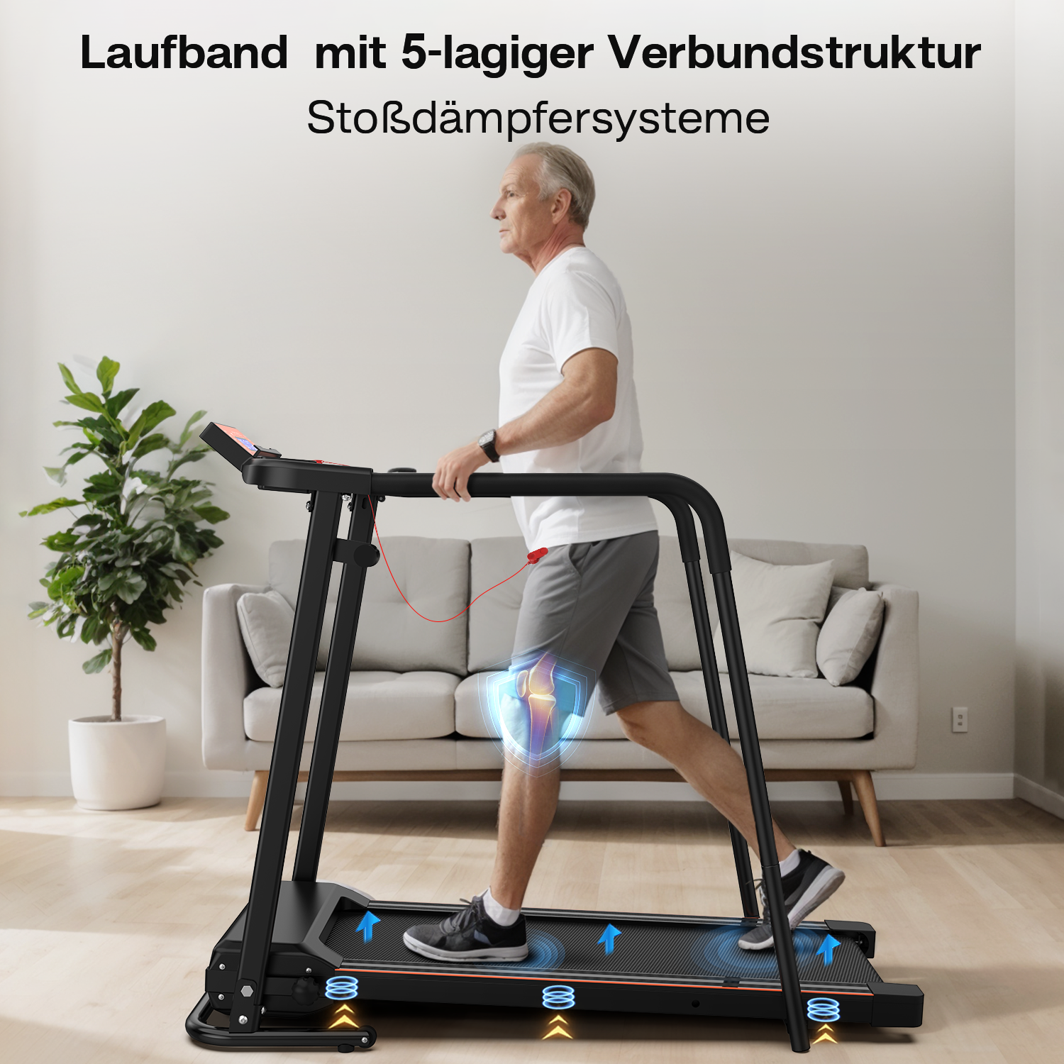 Treadmill Portable Foldable Extended Handrails 120kg Capacity