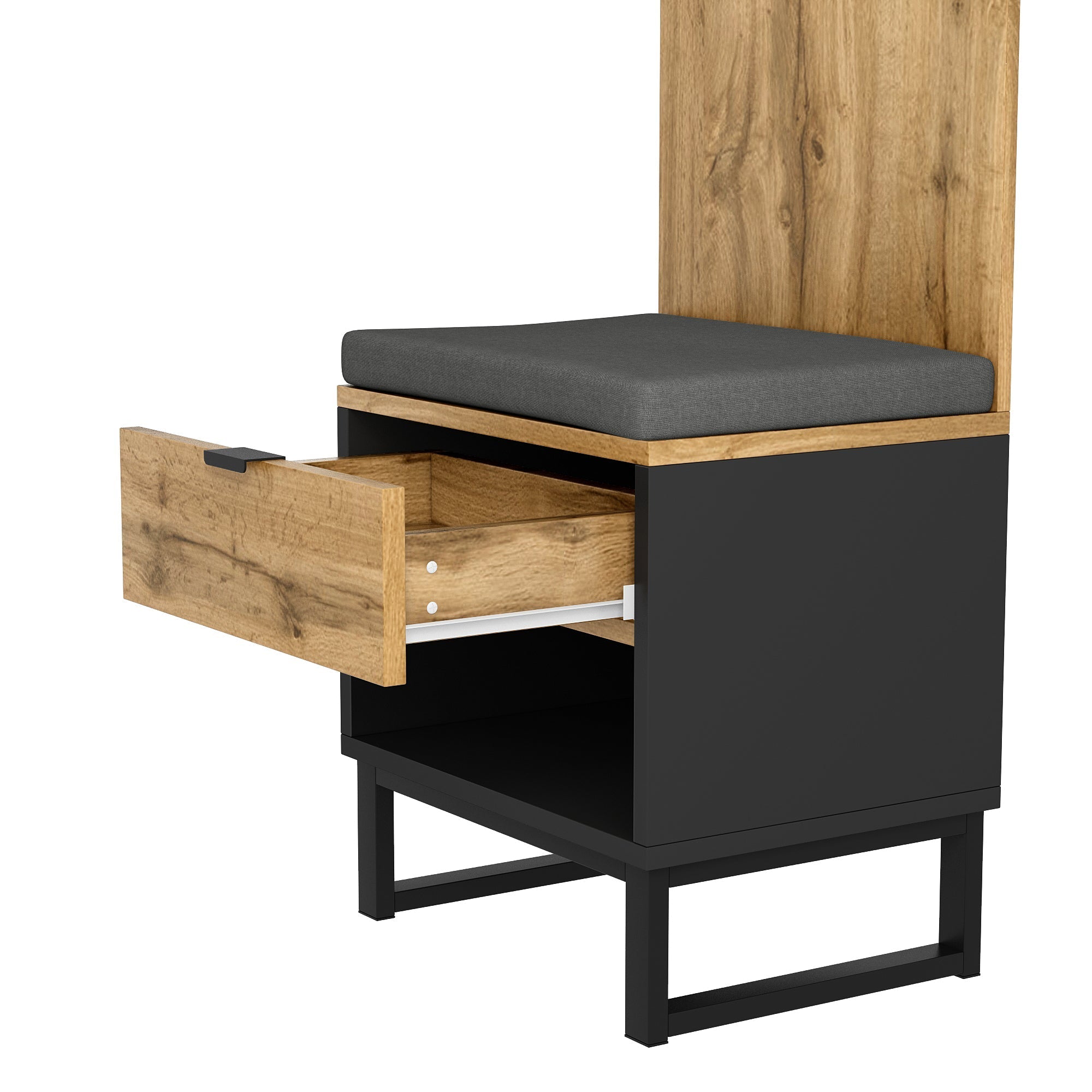 Wardrobe, 1 Drawer, Adjustable Shelves, Clothes Rail, Wood and Black