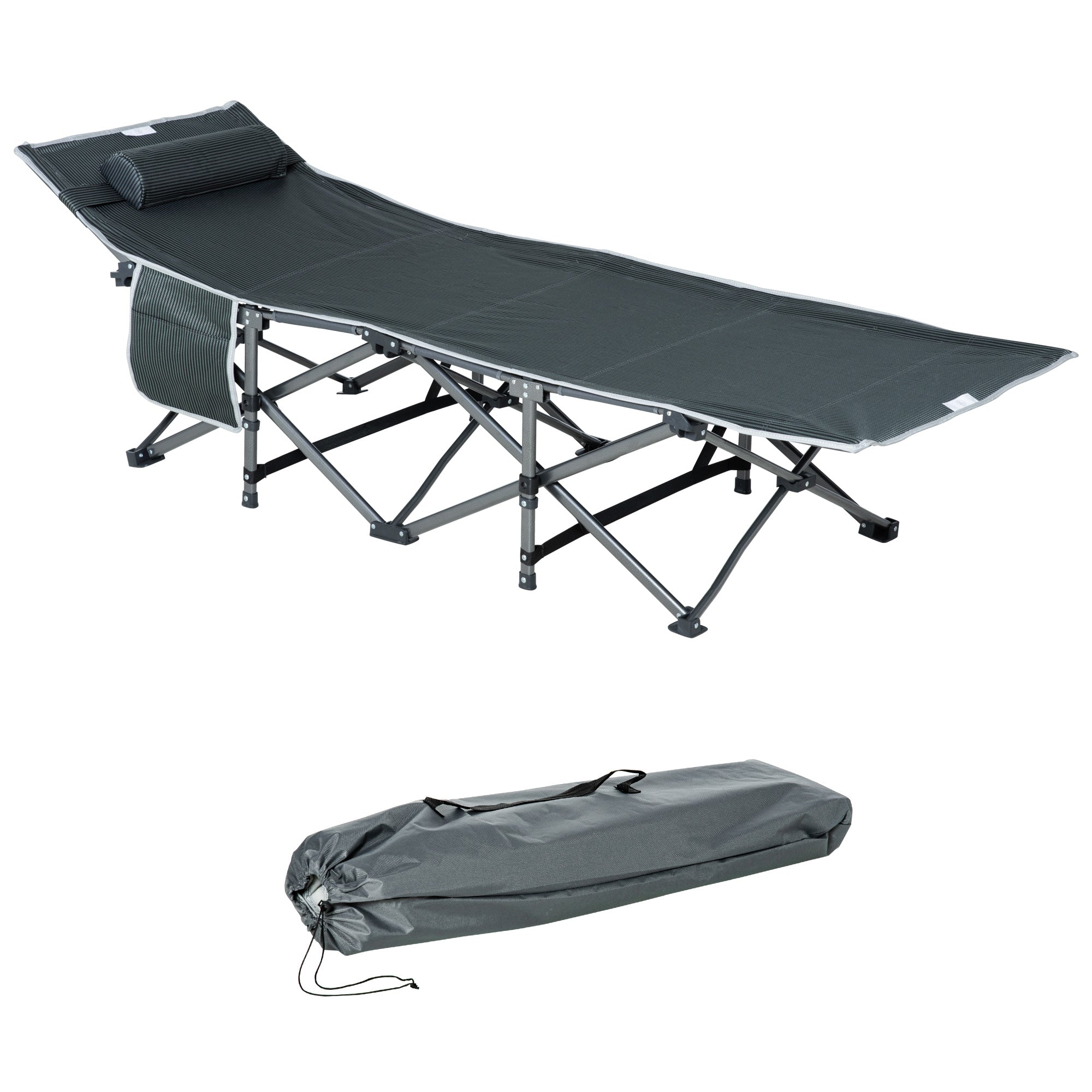 Sonnenliege klappbar mit Kissen, Aufbewahrungstasche, Metall und Oxford-Gewebe, Grau